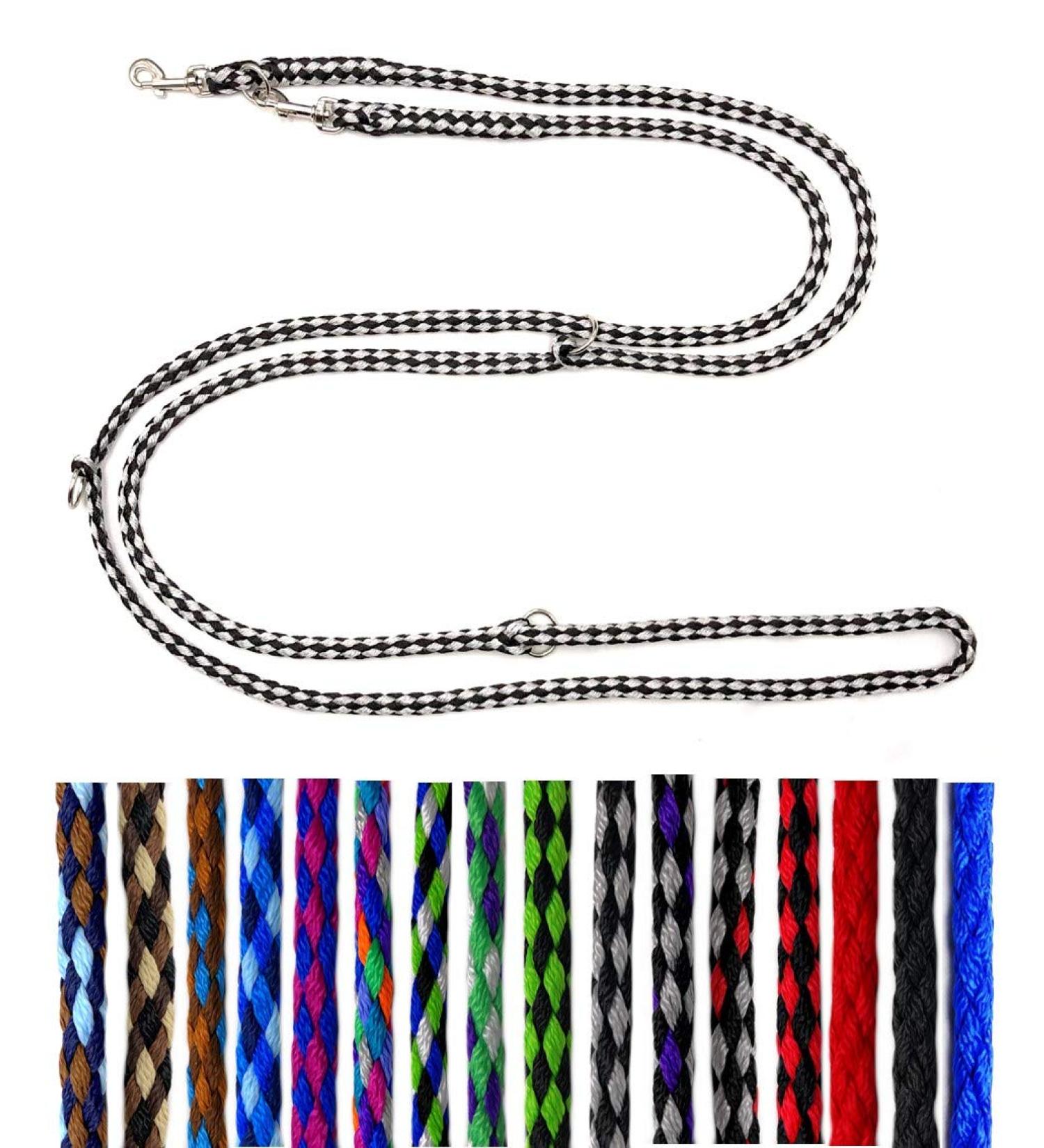 Lightweight Double Linen Dog Leash for Small Dogs up to 15 kg - 4-Way Adjustable (2.40m 2.80m 3.50m) in Dallas Black Silver - Buy Online on GoSupps.com