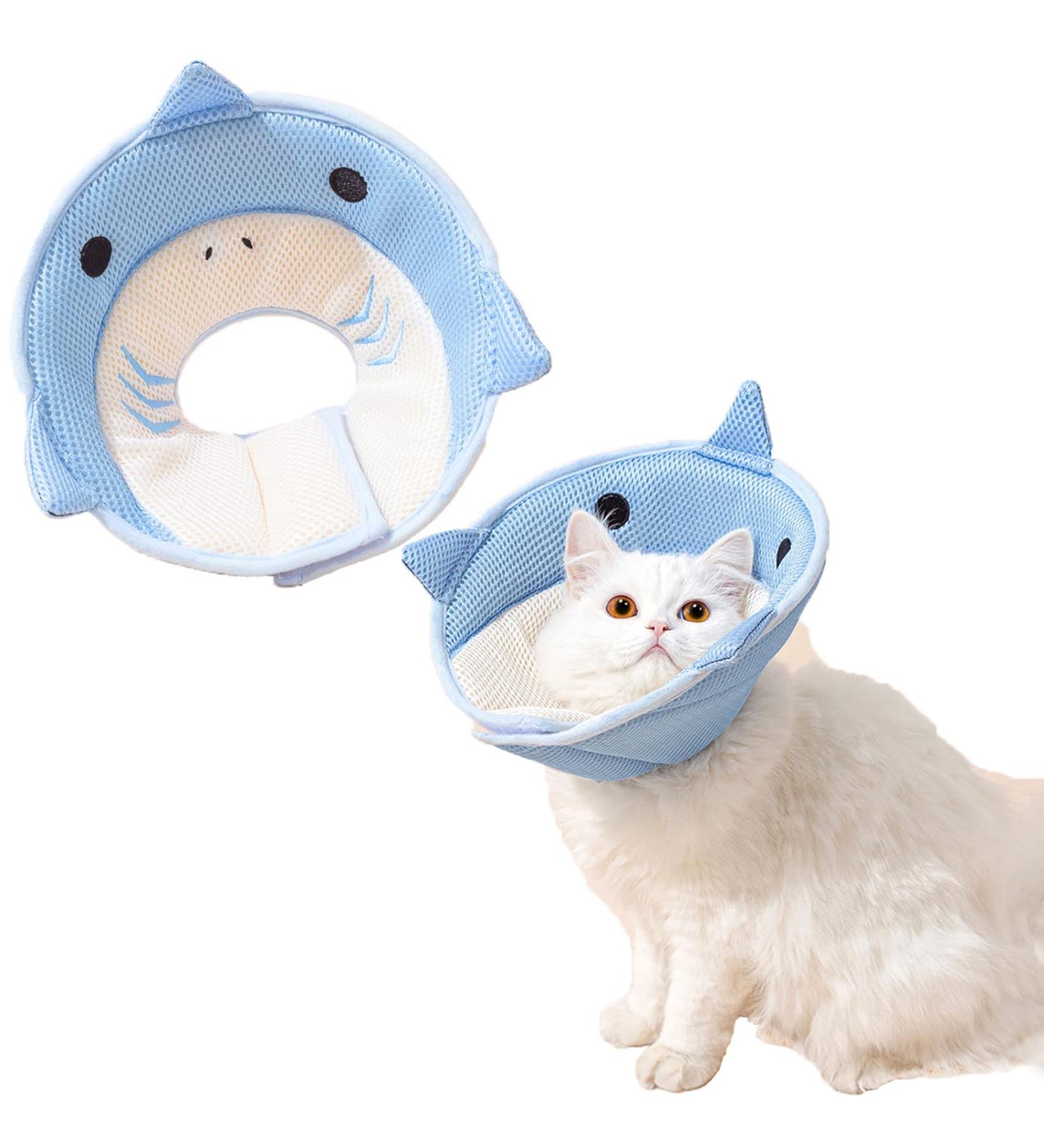 Adjustable Hubin Fleece Cat Collar - Post-Surgery Protective Halskrause for Cats Kittens & Puppies (Blue Shark M: 2.5-5kg) - Buy Online on GoSupps.com