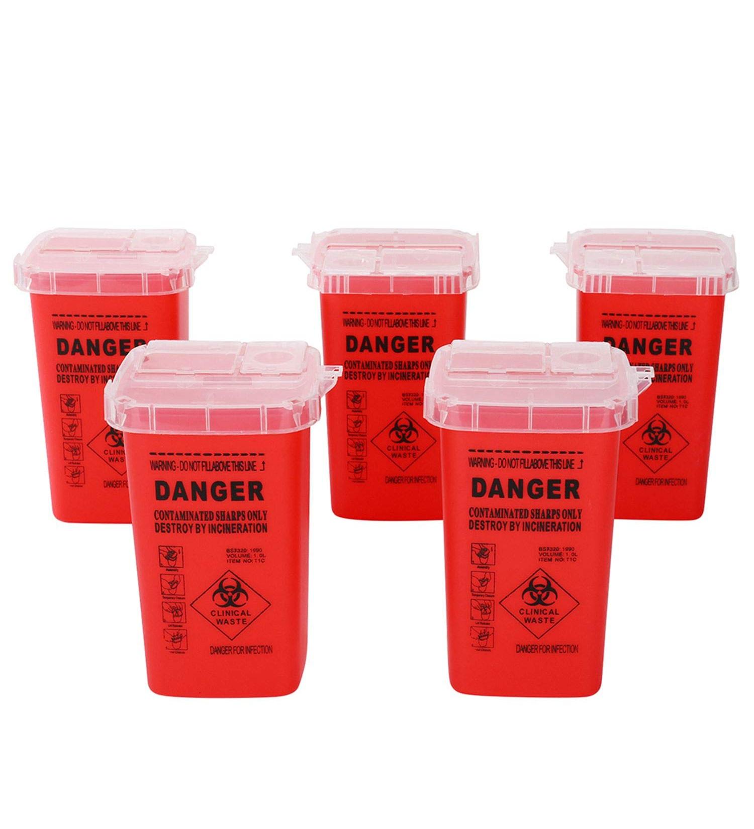 DOWEI Sharps Disposal Container 5 Pack - 1 Quart Biohazard Needle Disposal for Supplies - Buy Online on GoSupps.com