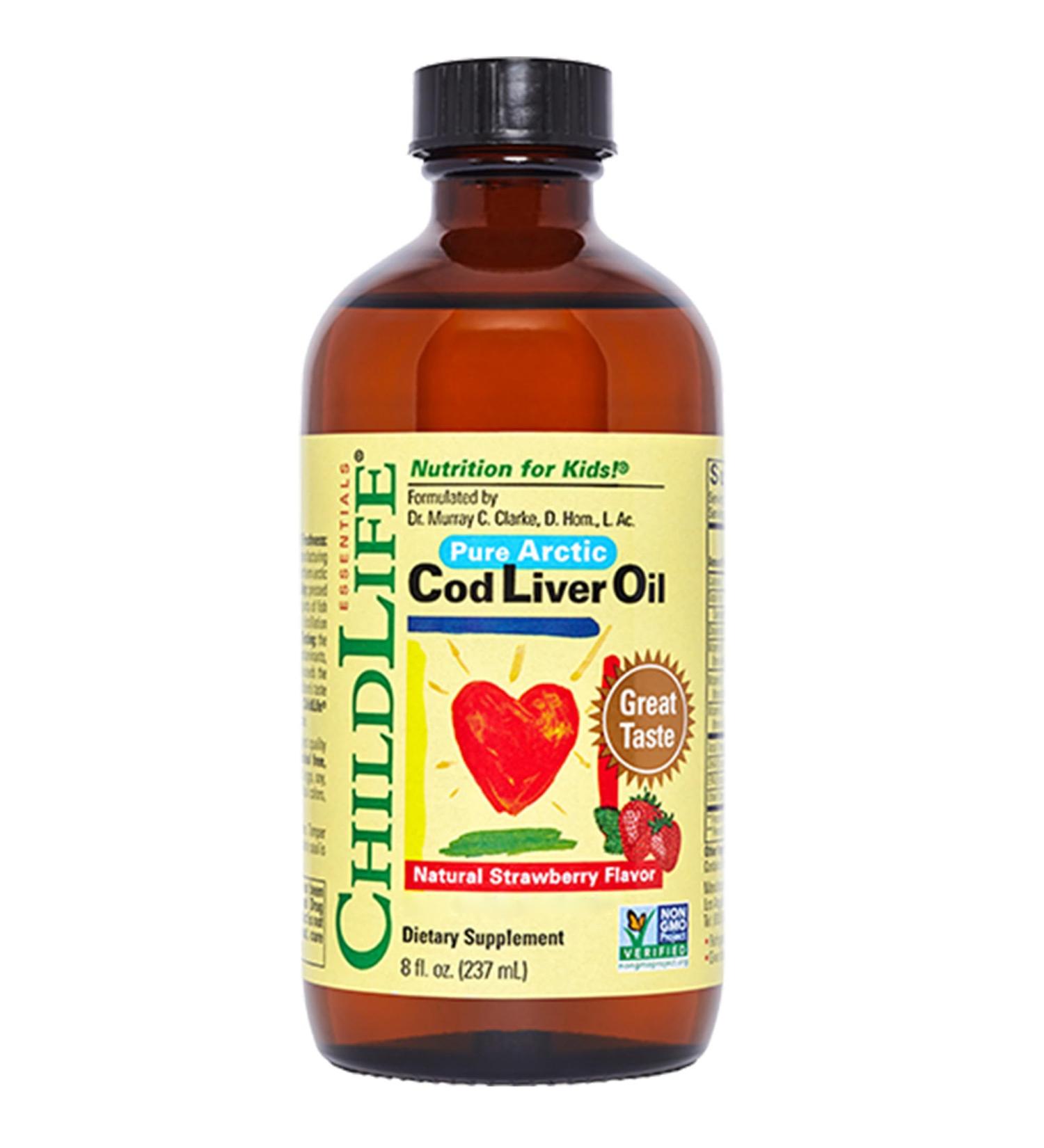 Childlife Essentials Cod Liver Oil 273ml - Gluten-Free Vitamin A D & E Strawberry Flavor Lab-Tested Non-GMO - Buy Online on GoSupps.com