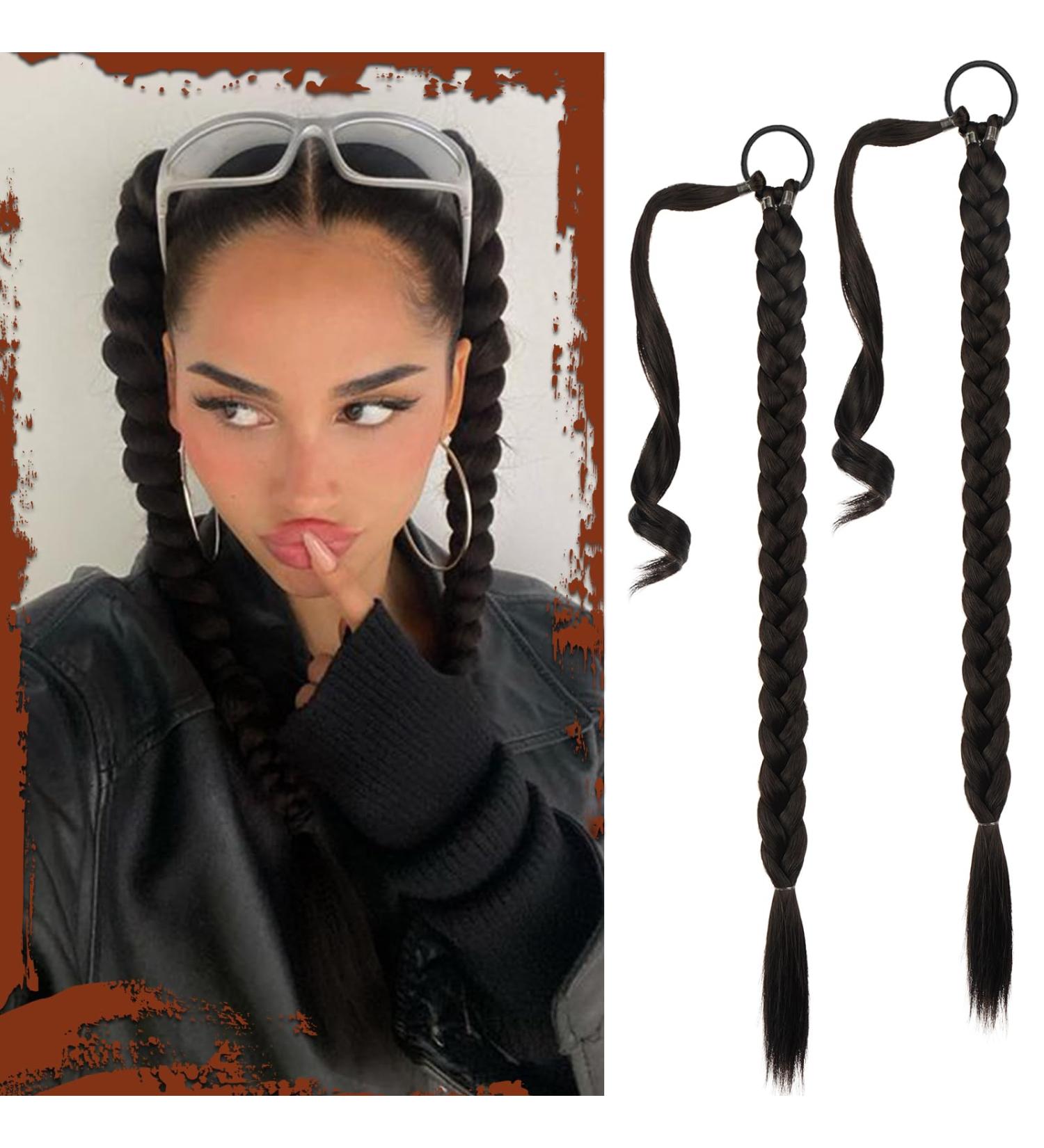 Sofeiyan Long Braid Ponytail Extension with Hair Tie Straight Sleek Wrap Around Hair Extensions Braid Pony Tail Fluffy Natural Soft Synthetic Hairpieces for Women Daily Wear 2Pcs 30 inch-Black Brown 30 Inch (Pack of 2) Black Brown - Buy Online on GoSupps.com