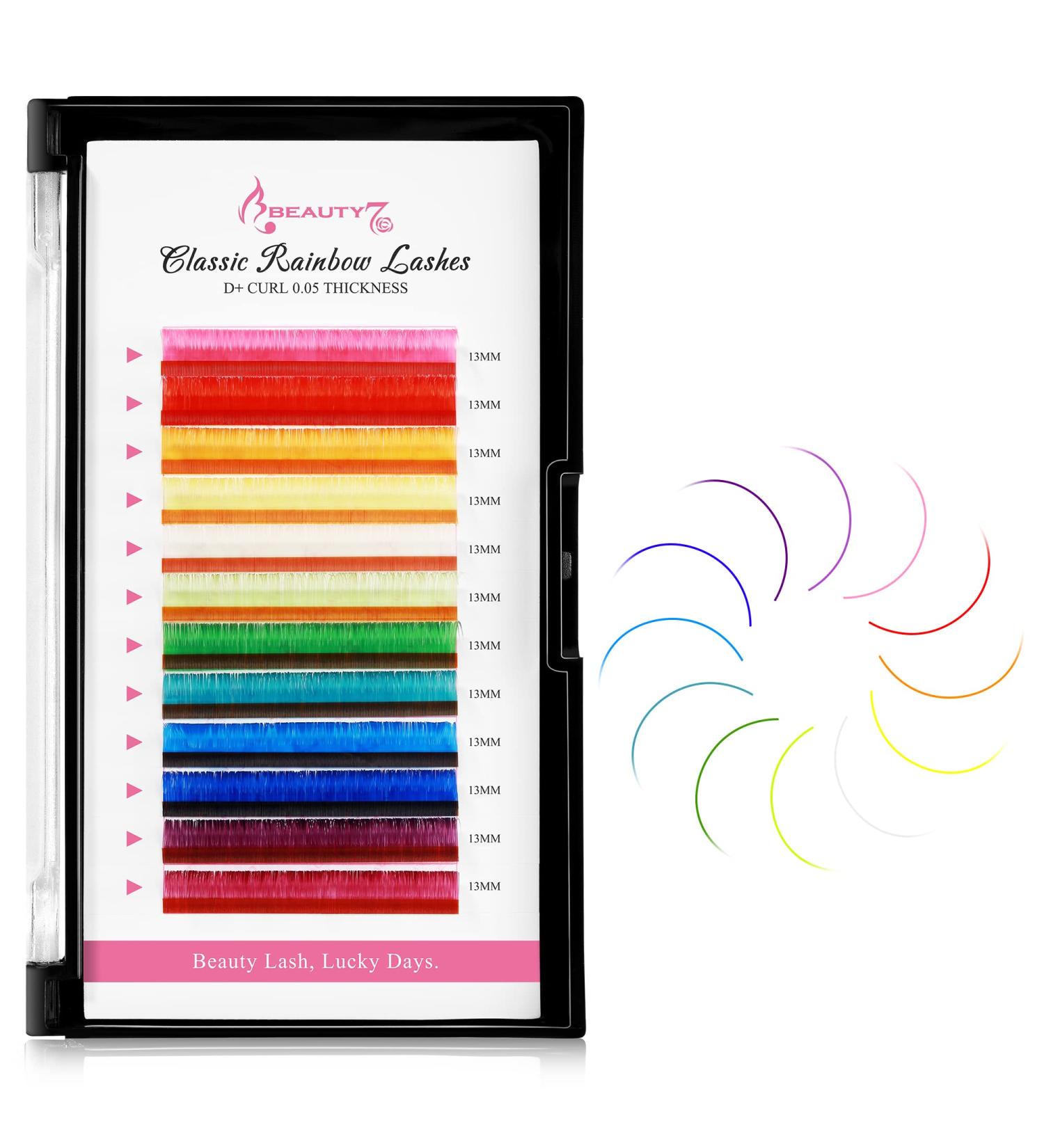Shop Beauty7 Rainbow Lash Extensions - 12 Color D+ Curl 0.05mm Thickness 13mm Ombre Dramatic Lashes - International Shipping Available - Buy Online on GoSupps.com