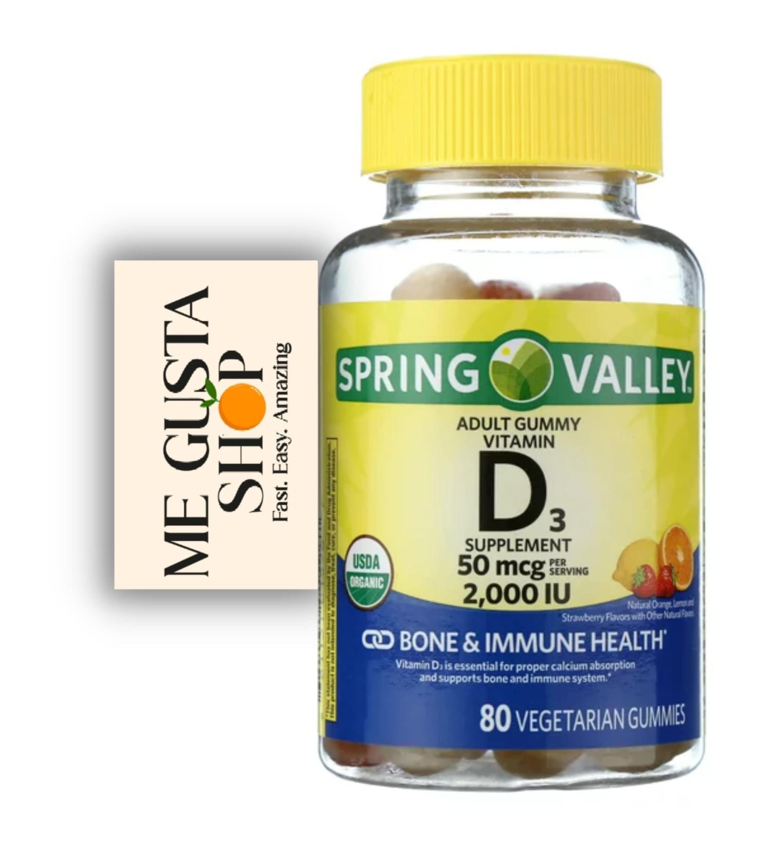 Spring Valley Vitamin D3 Gummies 2000 IU for Immune Support & Bone Health - 80 Ct with Me Gustas Sticker - Buy Online on GoSupps.com