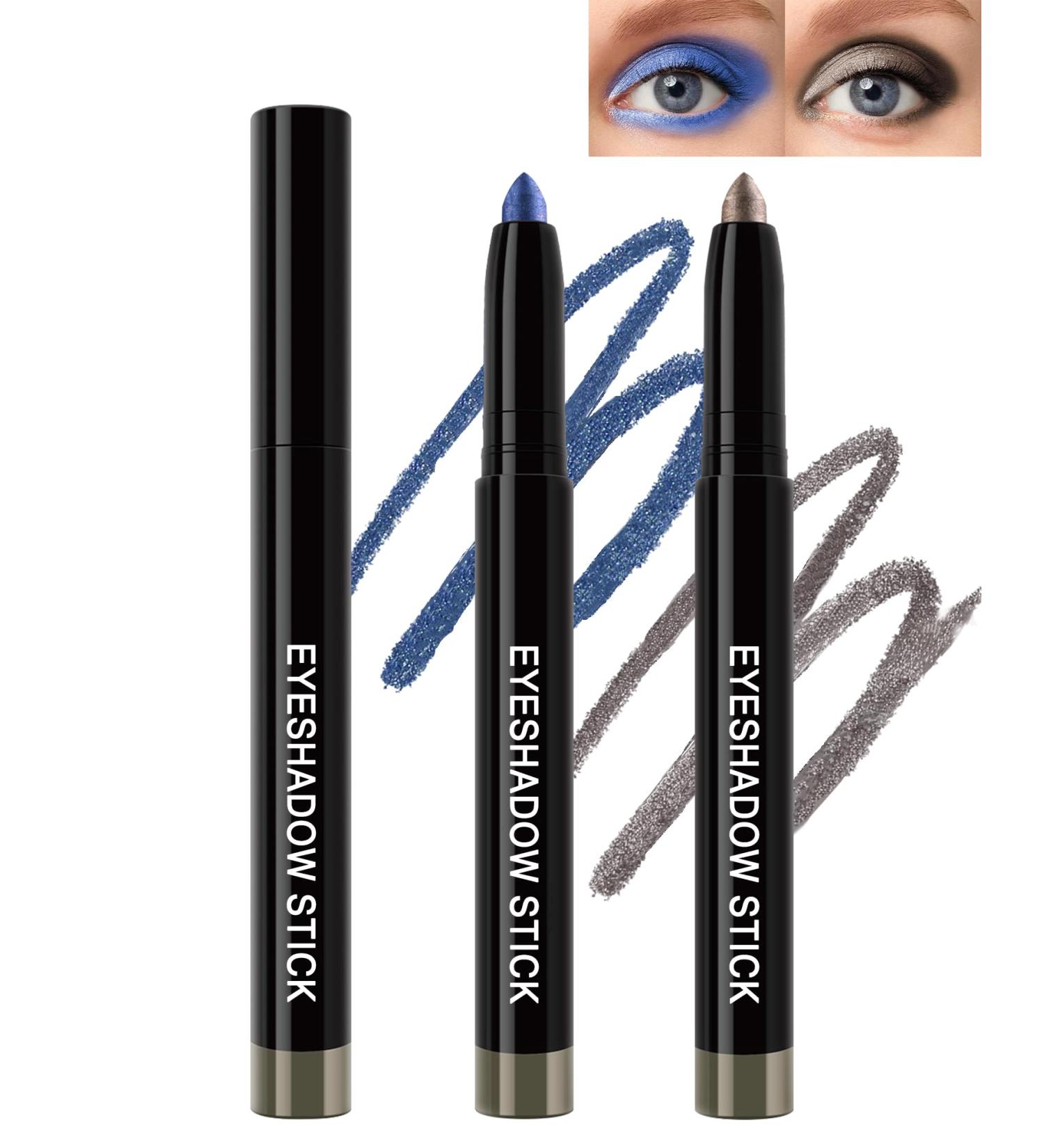 Lestpola Glitter eyeshadow stick 2 pieces bluegray glitter eyeshadow stick with sharpener waterproof longlasting cream smooth Shimmer Crayon eyeliner highly pigmented sparkling eye makeup - Buy Online on GoSupps.com