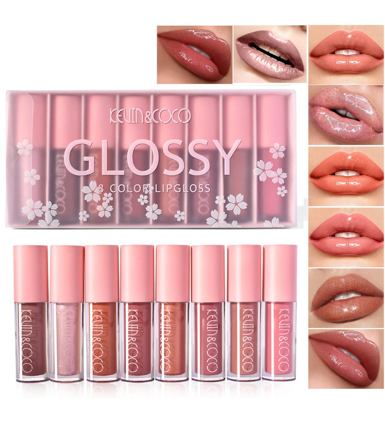 HONGZHUANG 8PCS High Shimmer Liquid Lip Gloss Set - Glitter Nude Lipstick Kit for Full & Charming Lips - Moisturizing Gift Box for Women and Girls - Buy Online on GoSupps.com