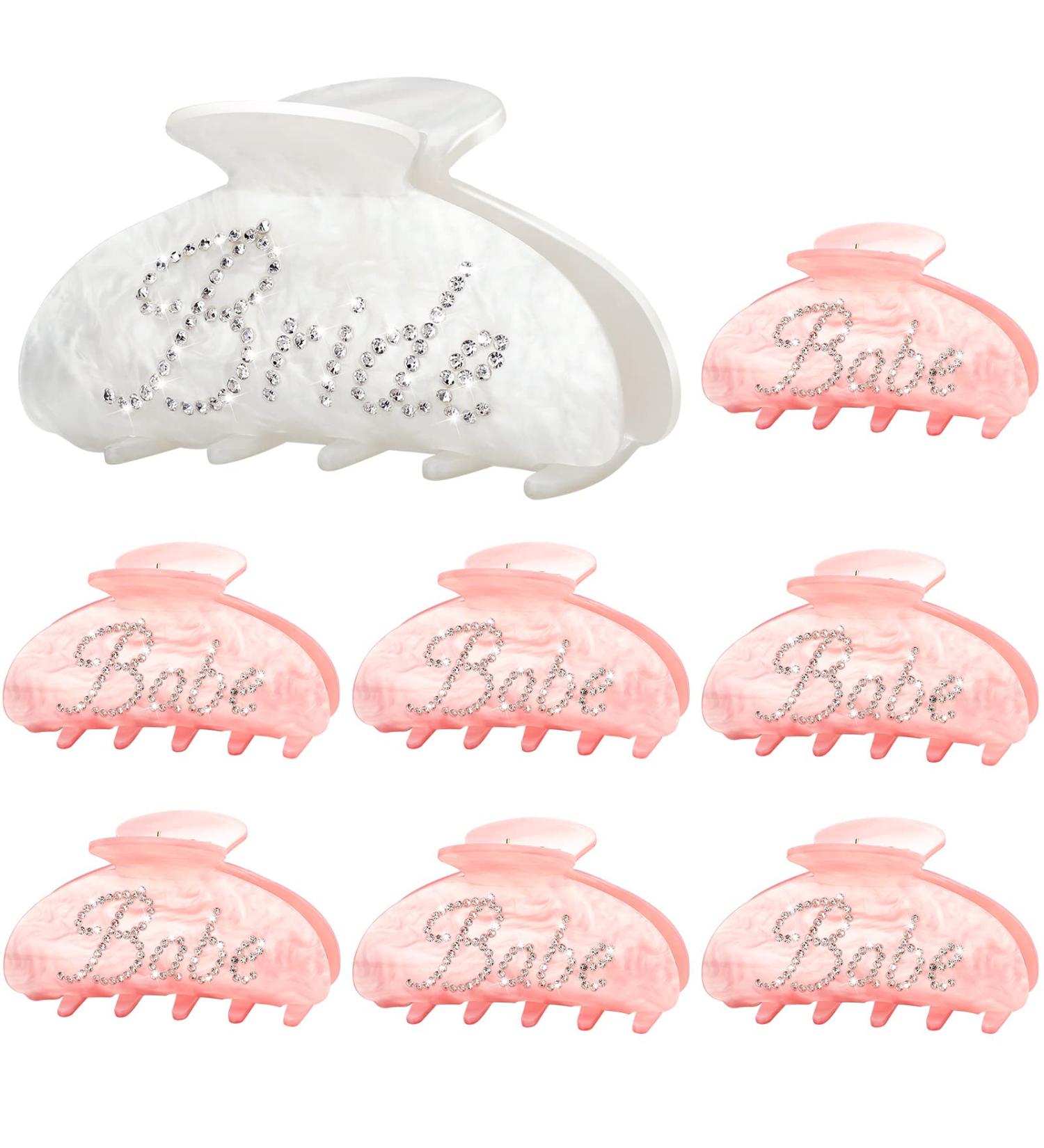 Bride Claw Clip Set - 8 Pcs Acrylic Rhinestone Hair Clips for Bachelorette Party Decorations and Wedding Gift - Buy Online on GoSupps.com