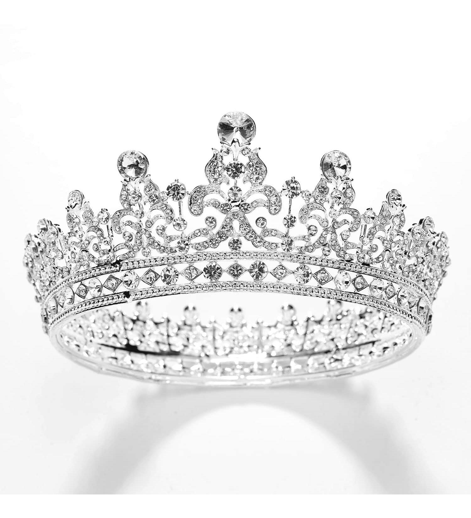 SWEETV Full Round Crystal Queen Crown for Women - Wedding Tiara for Bride, Pageant and Birthday Party - Silver - Buy Online on GoSupps.com