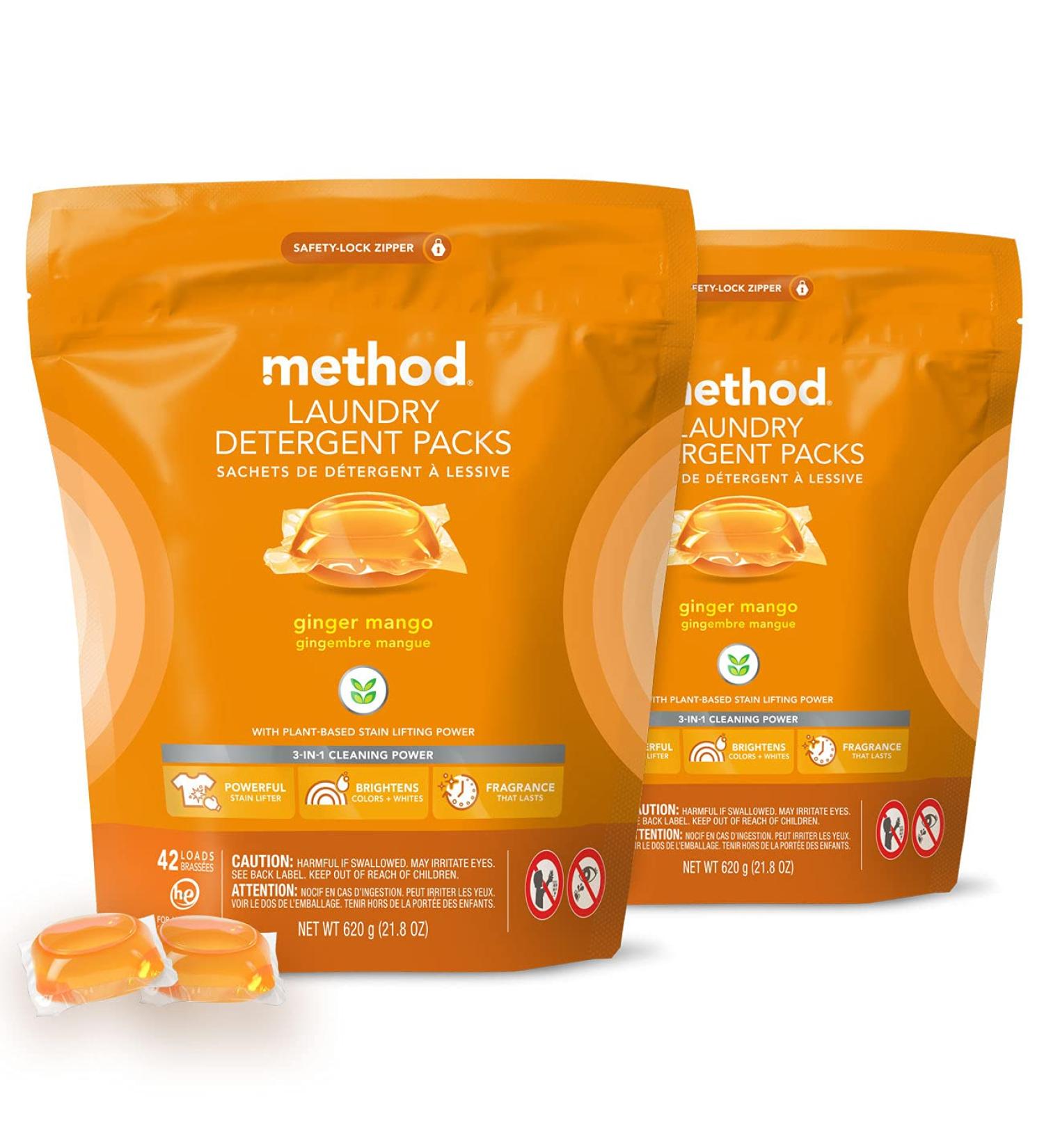 Method Ginger Mango Laundry Detergent Packs - 42 Count (Pack of 2) | Hypoallergenic & Plant-Based Stain Remover | Works in Hot & Cold Water - Buy Online on GoSupps.com