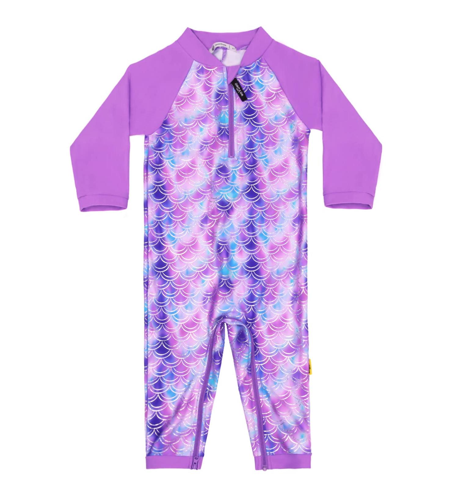 weVSwe Baby Toddler Boy Swimsuit UPF 50+ Sun Protection Rash Guard with Crotch Zipper | Purple Fish Scales | 0-3 Years - Buy Online on GoSupps.com