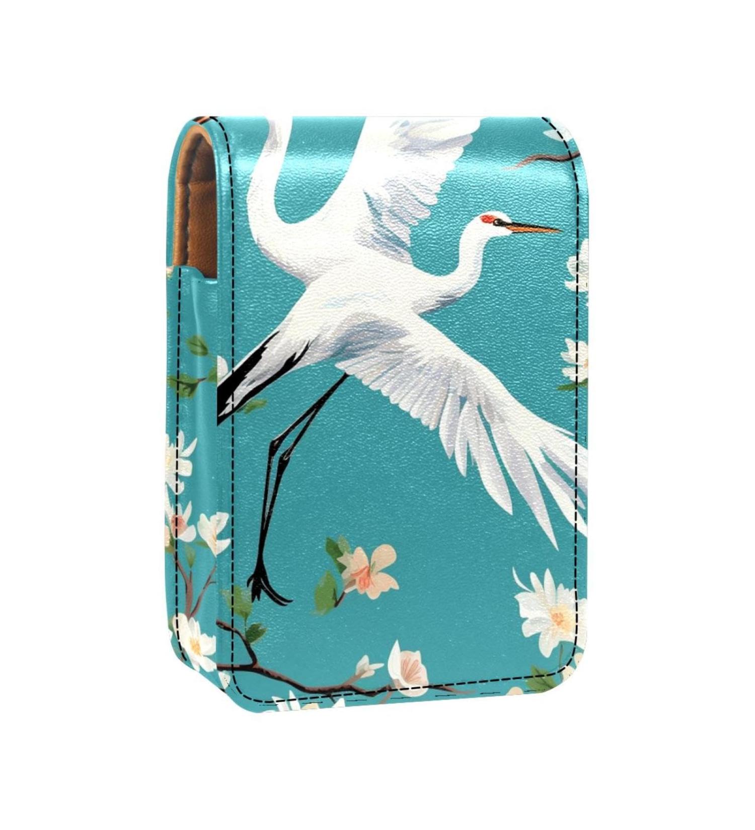 Buy Travel Lipstick Organizer Case - Portable Makeup Bag with Mirror | Crane Floral Green Design - Buy Online on GoSupps.com