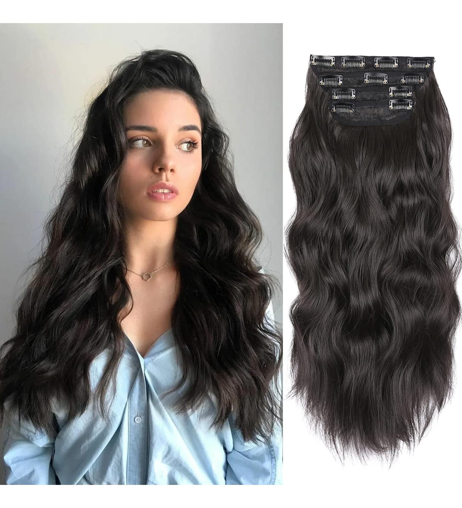 4PCS 20 inch Curly Clip in Hair Extensions - Synthetic Soft Wavy Brown (Natural Black) - Buy Online on GoSupps.com
