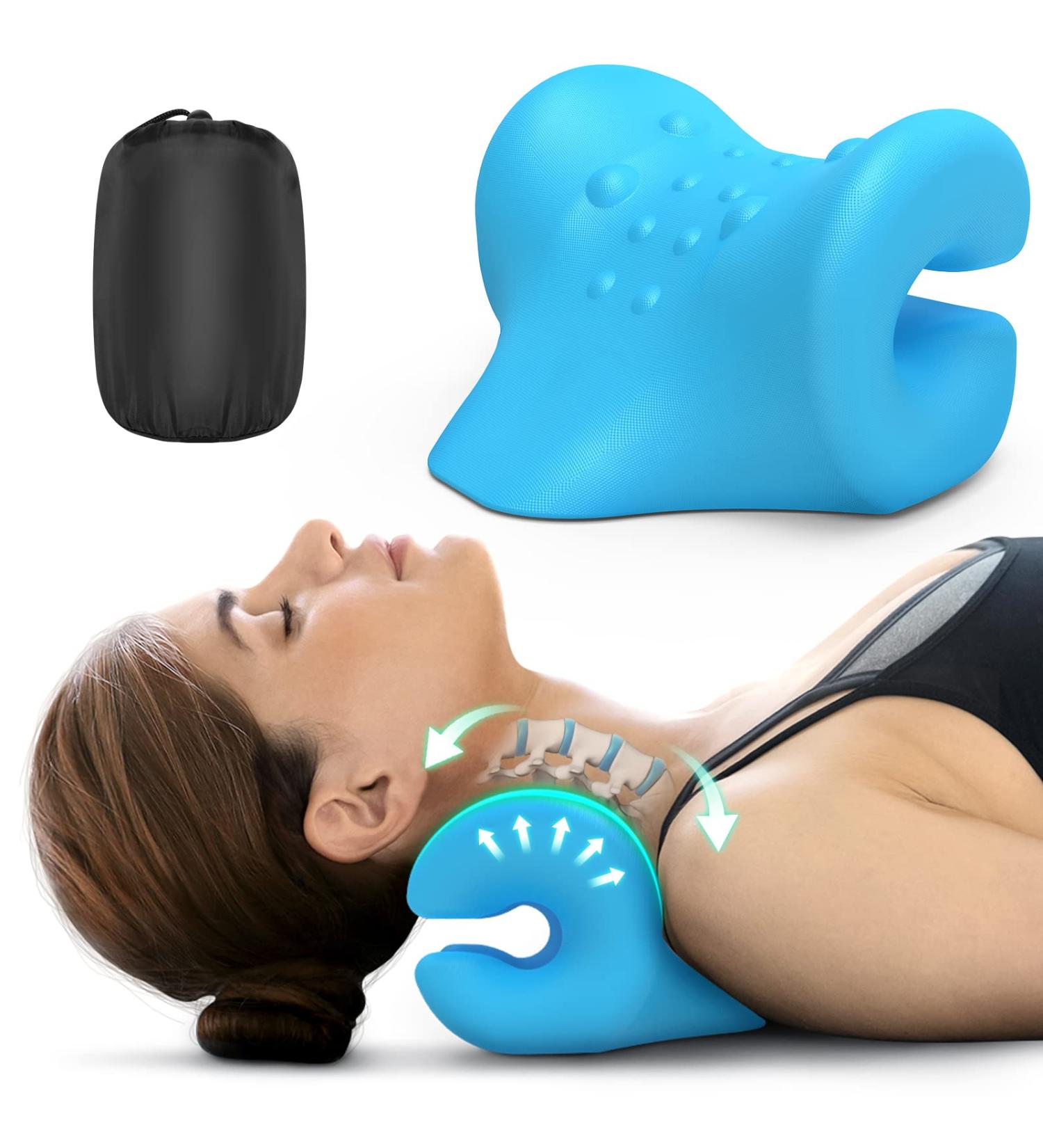 Mazori Odorless Neck Stretcher for Neck Pain Relief | 2 Modes | Cervical Traction Device for Spine Alignment | Chiropractic Neck and Shoulder Relaxer | TMJ Headache Relief | Muscle Tension | Blue - Buy Online on GoSupps.com