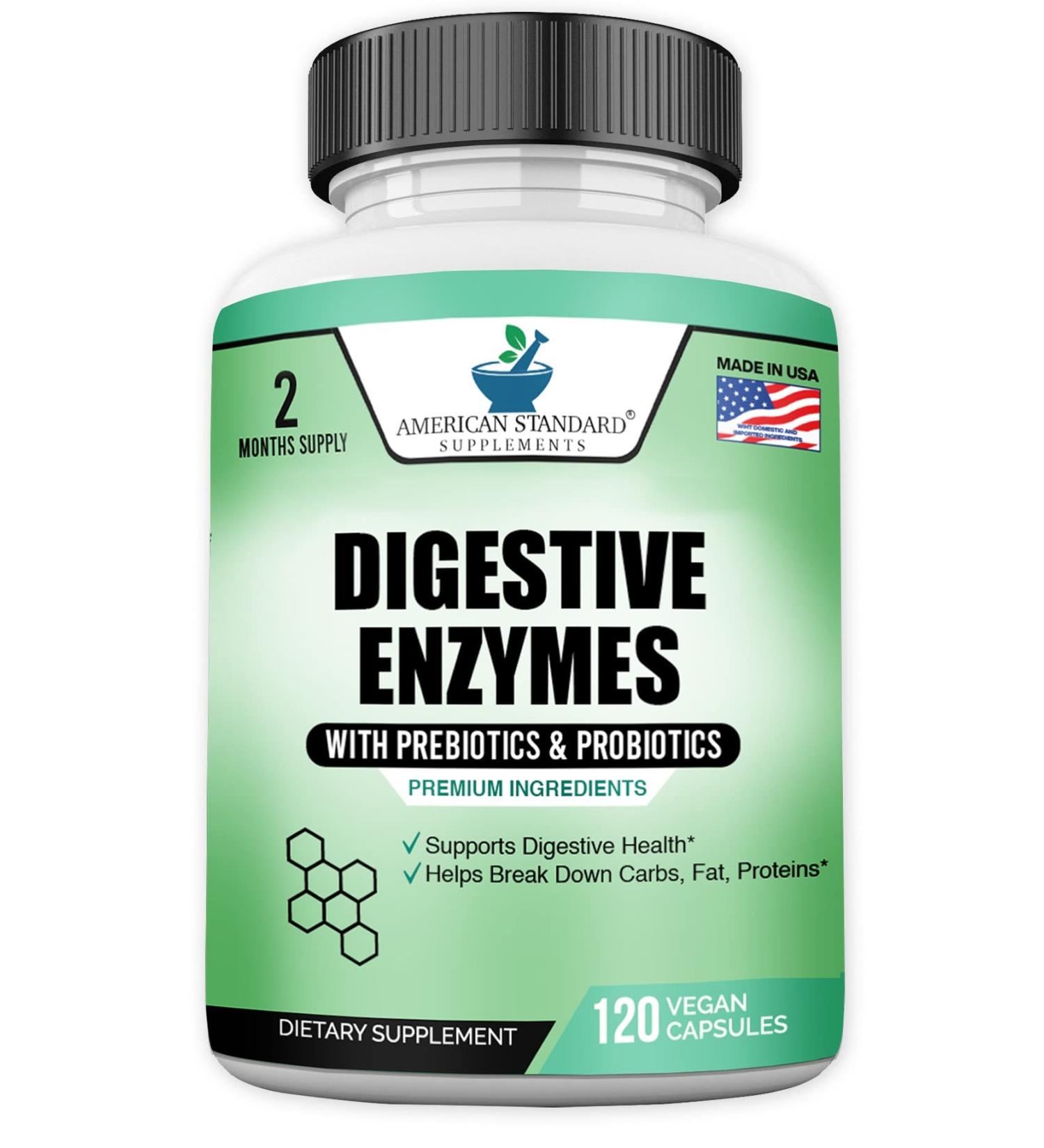 Digestive Enzymes Plus Probiotics & Prebiotics 120 Veggie Capsules For Digestion With Amylase Bromelain Papain Lipase Lactase Protease Papain Cellulase Vegan & Gluten Free 2 Month Supply - Buy Online on GoSupps.com