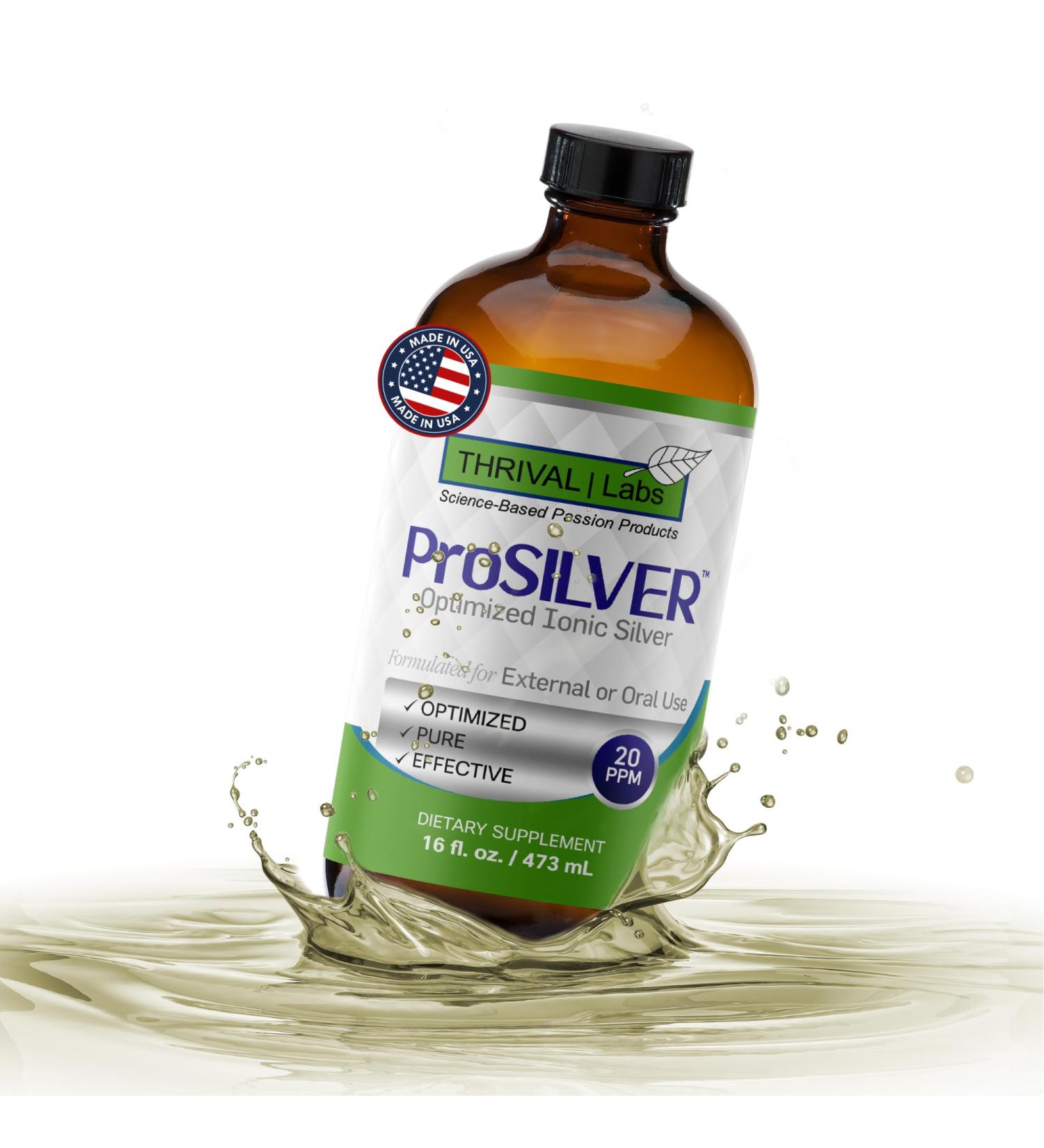 Thrival Labs Ionic Colloidal Silver Liquid 20 PPM Bio Active for Immune Support Glass Bottle 16oz Organic Supplement - Buy Online on GoSupps.com