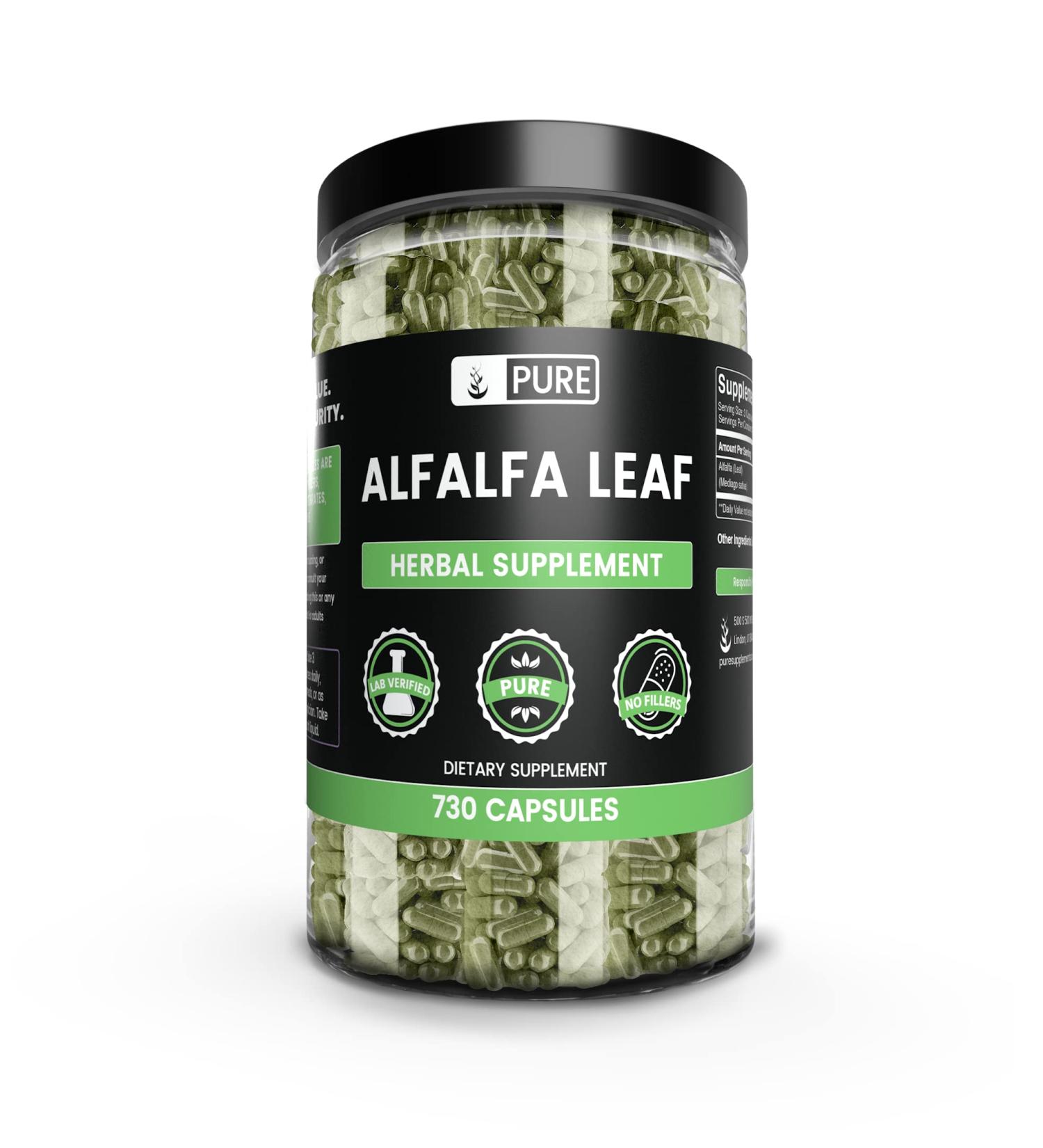 Alfalfa Leaf 1050mg (730 Capsules) - Pure Original Ingredients, Lab Verified - No Magnesium or Rice Fillers - Buy Online on GoSupps.com