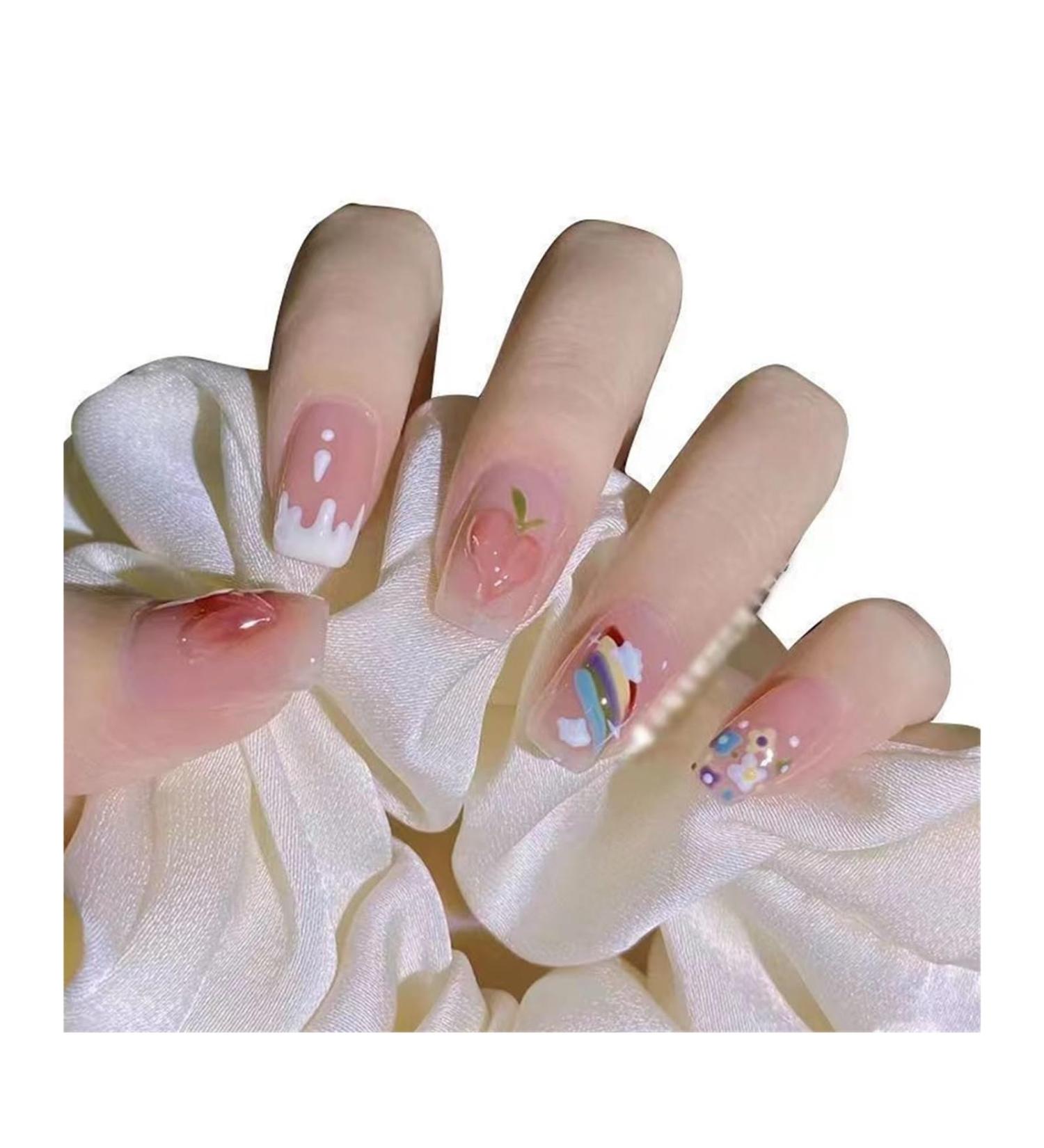 Nail Wearing False Nail Patch Rainbow Peach Detachable Short Style(M) - Buy Online on GoSupps.com