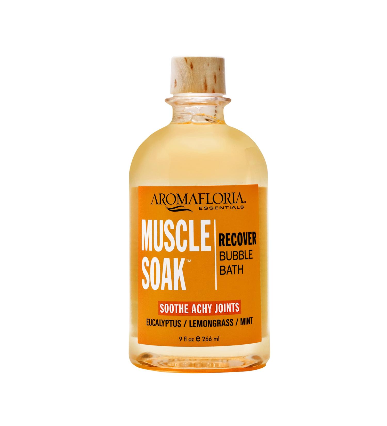Aromafloria Muscle Soak Recover Bubble Bath - Eucalyptus, Peppermint & Lemongrass Oil - 9 oz Bottle | Joint & Muscle Pain Relief, Foaming Bath Bubbles for Men & Women - Buy Online on GoSupps.com