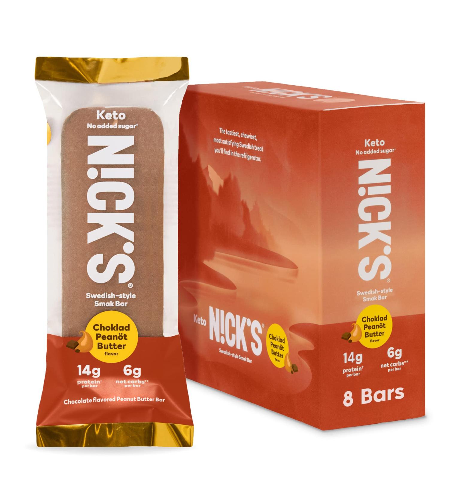 Nick's Smak Bar: Refrigerated Protein Bar | No Added Sugar | Keto Snack | 14g Protein | Meal Replacement & Healthy Snack | 6g Net Carbs | 8 Count - Chocolate Peanut Butter - Buy Online on GoSupps.com