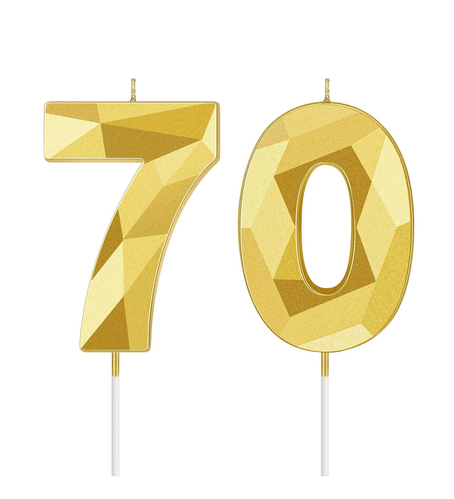 70th Birthday 3D Diamond Shape Number 70 Candles - Gold Happy Birthday Cake Topper for Wedding Decoration & Theme Parties - Buy Online on GoSupps.com