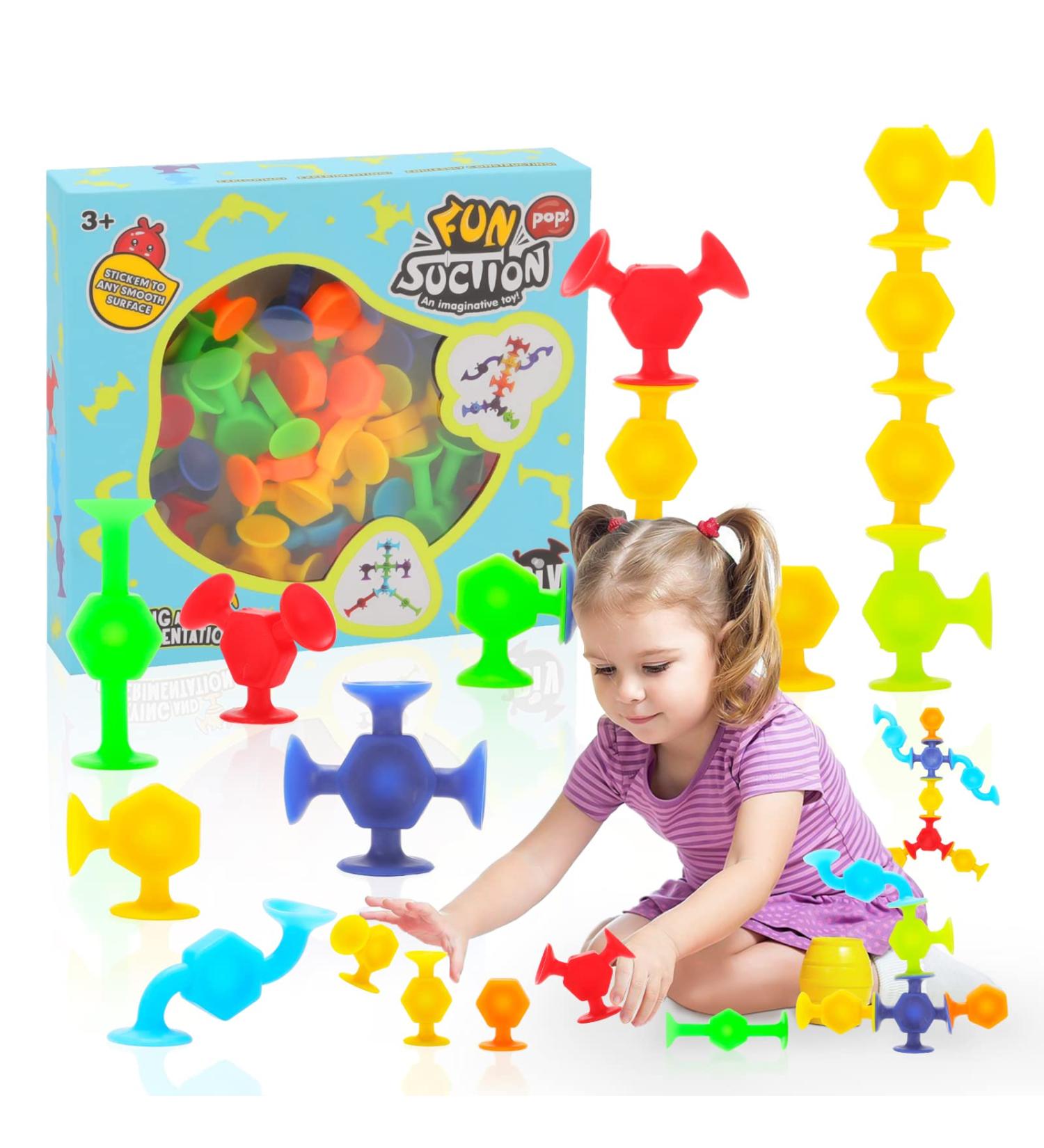 AIERRSON 48Pcs Suction Silicone Toys for Kids | Bath & Sensory Montessori Toys for 3-9 Year Olds | Building Toy Set for Stress Relief & Travel - Buy Online on GoSupps.com