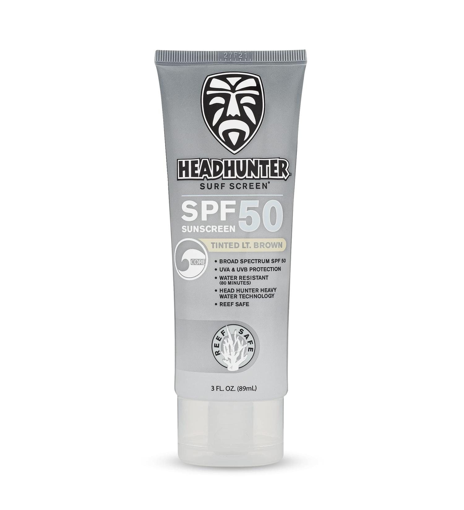 Headhunter Heavy Duty SPF 50 Reef Safe Surfing Sunscreen - Natural Mineral Face Cream - Broad Spectrum UVA/UVB Protection - Tinted Light Brown Formula - 3 Fl Oz - Buy Online on GoSupps.com