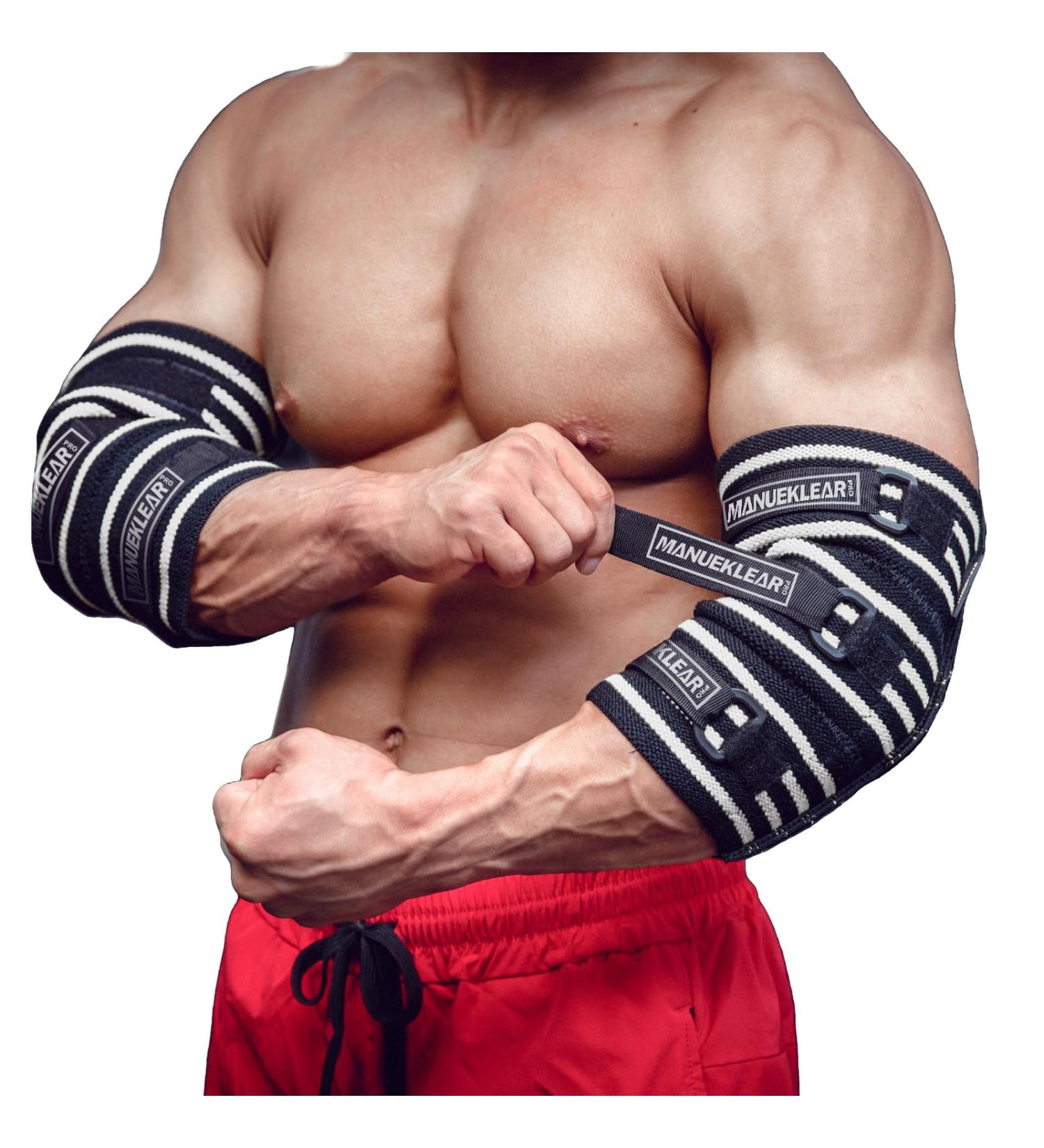 MANUEKLEAR XL Elbow Sleeves for Weightlifting - Adjustable Compression Wraps for Men - Buy Online on GoSupps.com