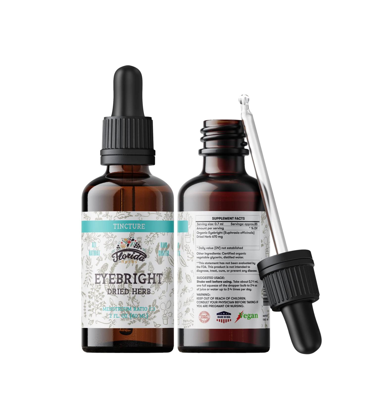 Eyebright Tincture, Organic Eyebright Extract Drops (Euphrasia officinalis) Herb 2 Fl Oz (Pack of 1)