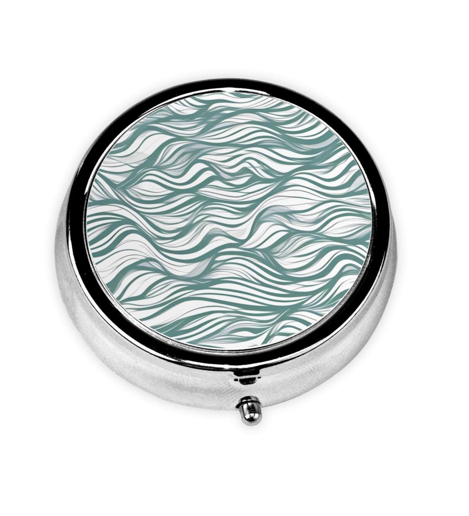 Green Wavy Striped Round Pill Box - 3 Compartment Organizer for Travel | Portable Travel Pill Box - Buy Online on GoSupps.com