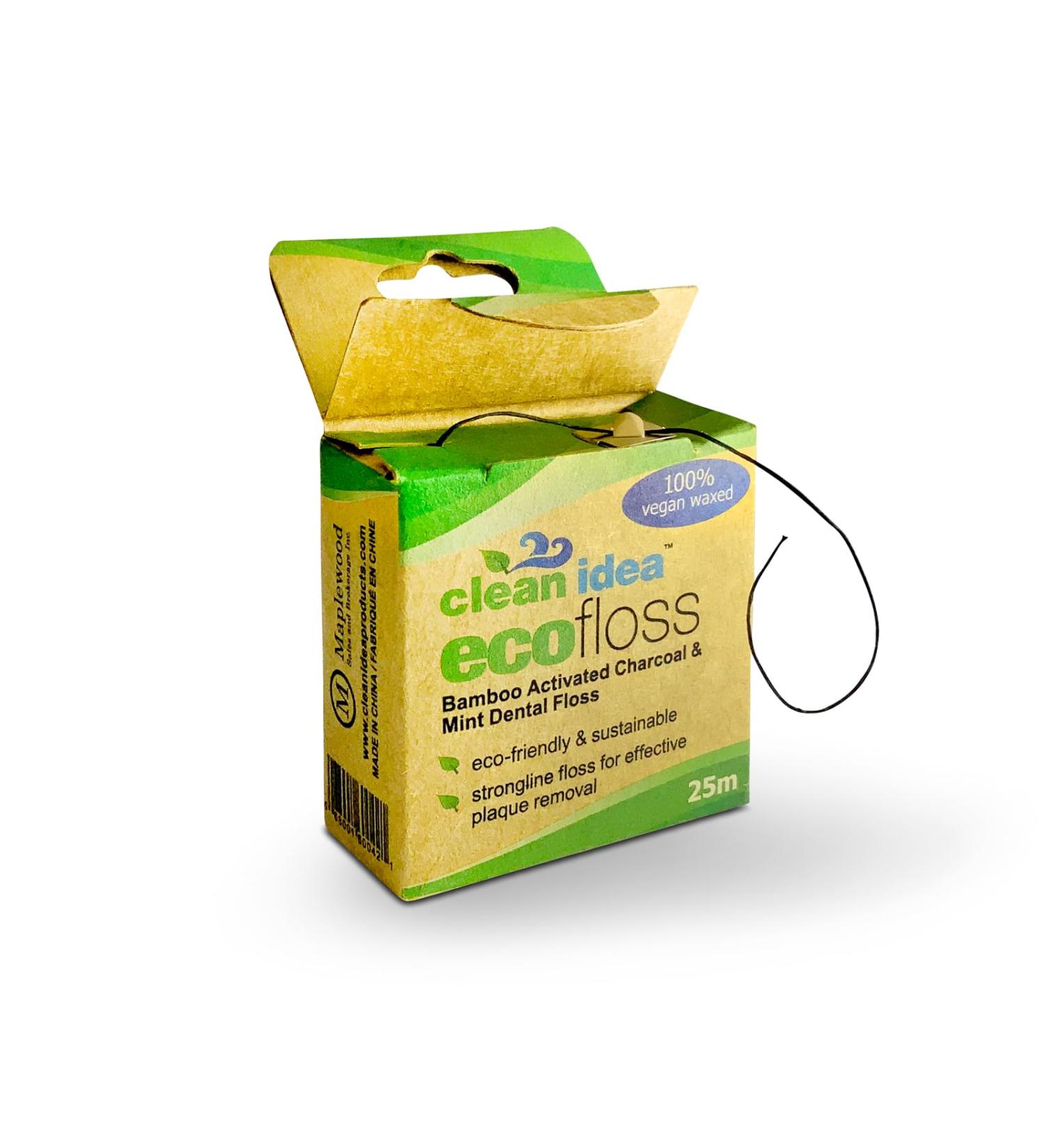 Ecofloss 6x25m Charcoal Mint Dental Floss - Natural Unwaxed Biodegradable Bamboo Floss Refill - Buy Online on GoSupps.com