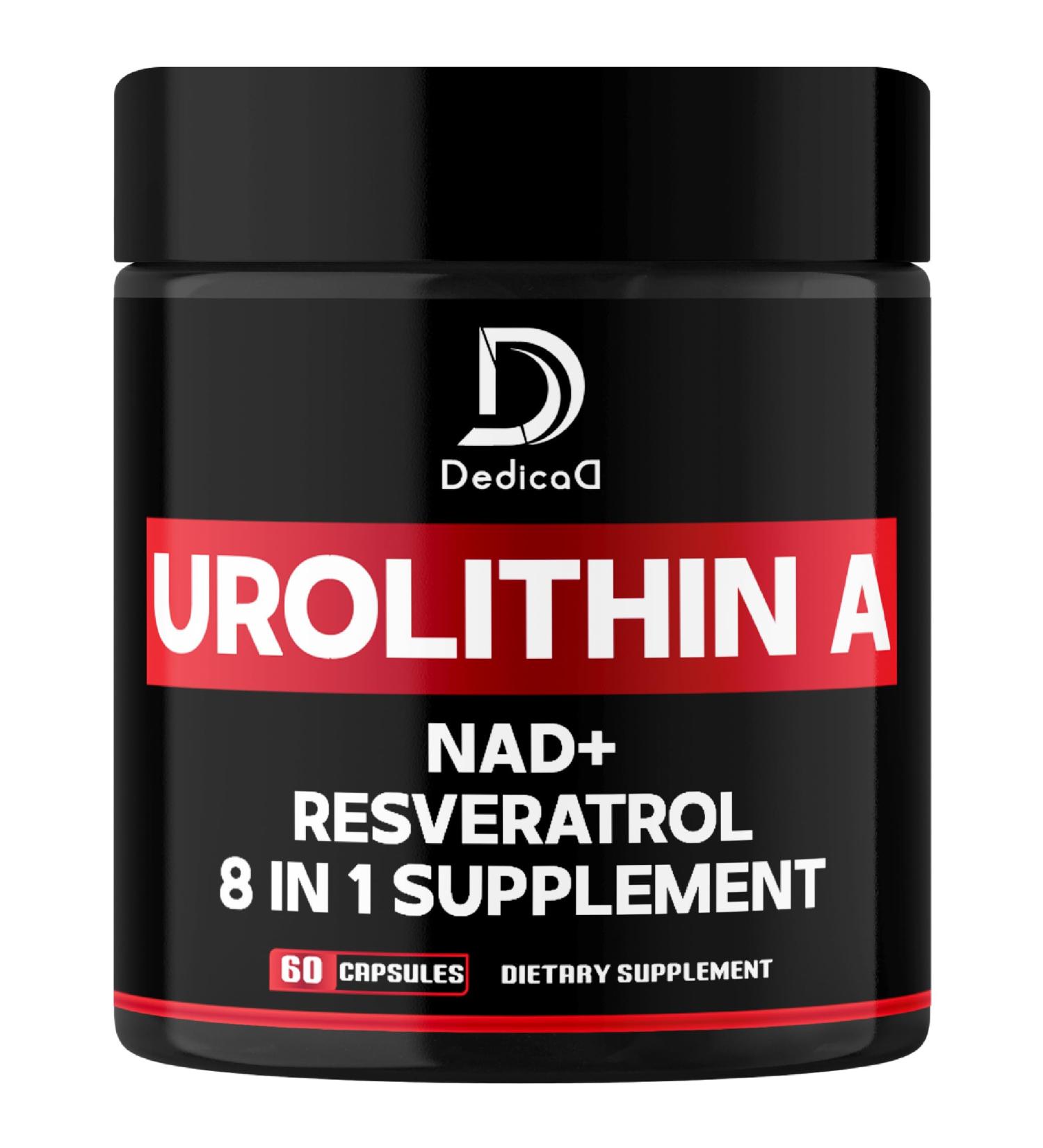 DEDICAD Urolithin A Supplement 1000mg with NAD+, CoQ10, Resveratrol and 4 More for Men & Women - 60 Capsules for 30 Days - Buy Online on GoSupps.com
