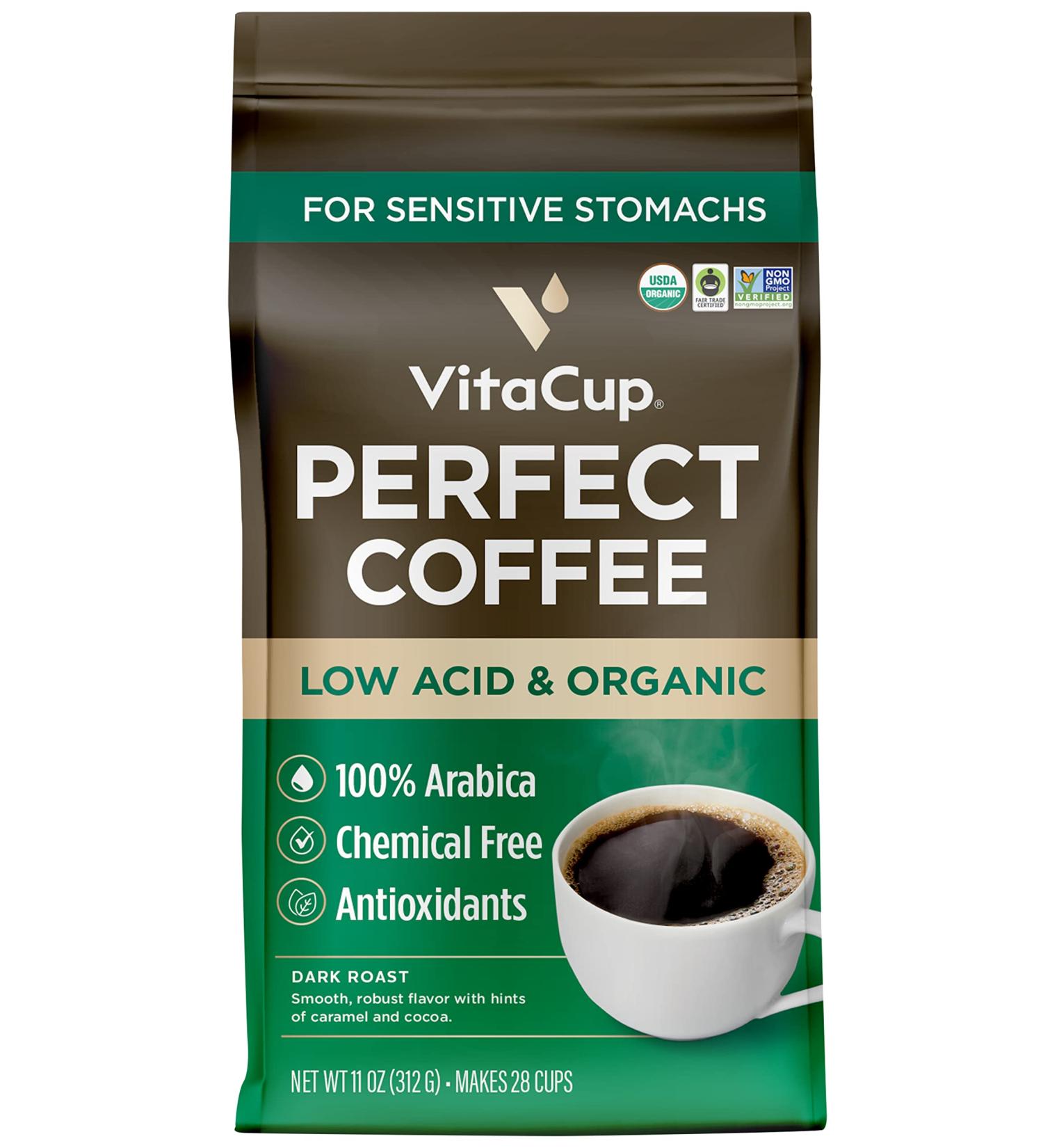 VitaCup Low Acid Organic Fair Trade Dark Roast Guatemala Coffee | Mycotoxin Free | 11oz Ground Coffee for Drip & French Press - Buy Online on GoSupps.com