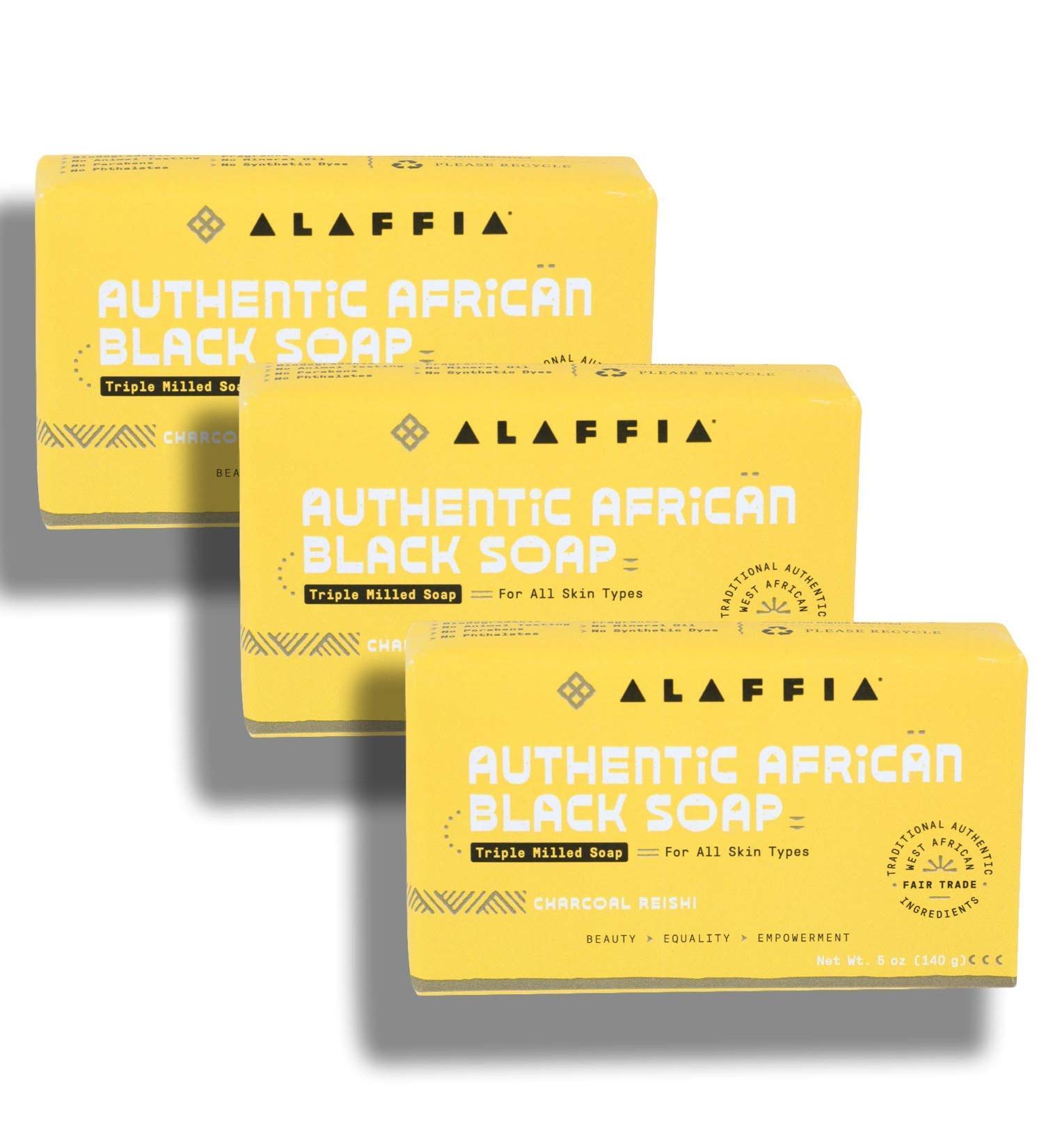 Alaffia African Black Soap Charcoal Reishi 5 Oz - Triple Milled, Pack of 3 - Buy Online on GoSupps.com