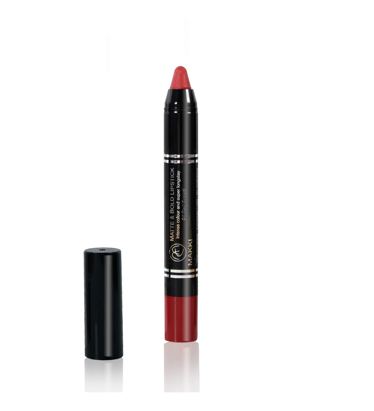  Makki Makki bold matte lipstick - Intense color - Velvet finish - Up to 18-hour wear - Smudge-proof - Feather-free - Smooth and glides on - Contains crushed pigments - Buy Online on GoSupps.com