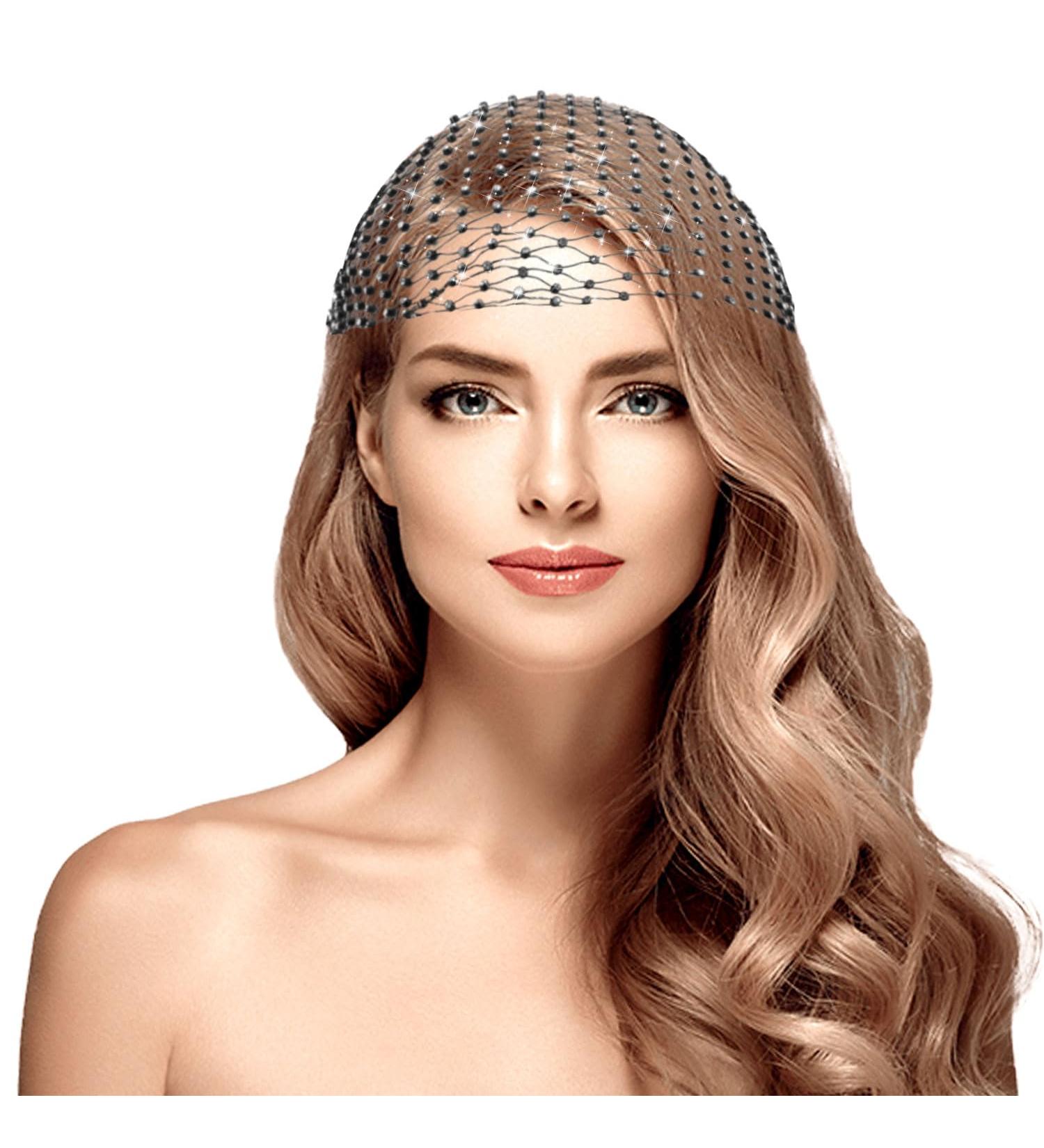 Rhinestone Head Scarf Black Crystal Mesh Headband Elastic Wide Head Wraps Diamond Sparkly Headpiece Party Nightclub Costume Hair Accessories for Women Girls - Buy Online on GoSupps.com