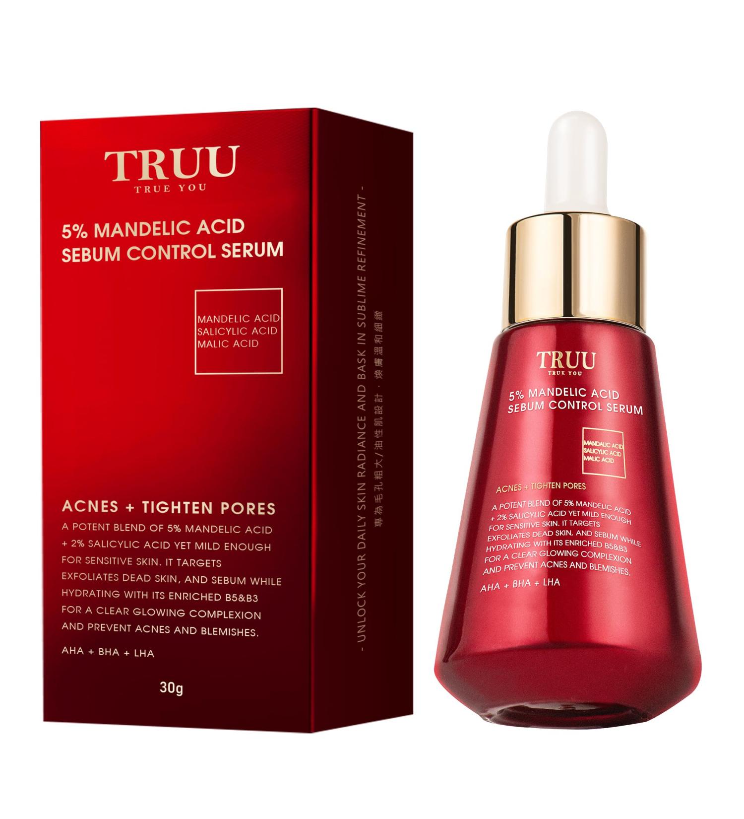 TRUU 5% Mandelic Acid Serum for Oily Skin | Targets Enlarged Pores Exfoliates & Rebalances Oil | Radiant Complexion | 1.1 Oz - International Shipping Available - Buy Online on GoSupps.com