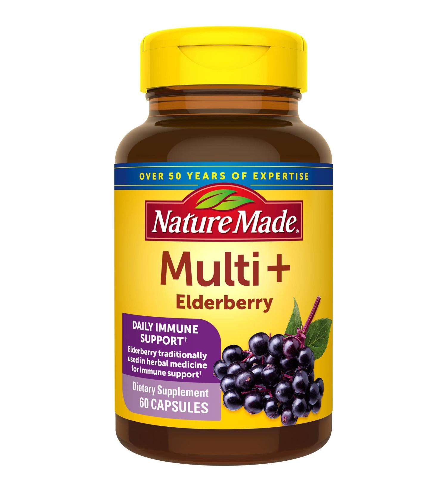 Nature Made Multi + Elderberry Capsules 60 Count - Daily Immune Support for Men and Women - Buy Online on GoSupps.com