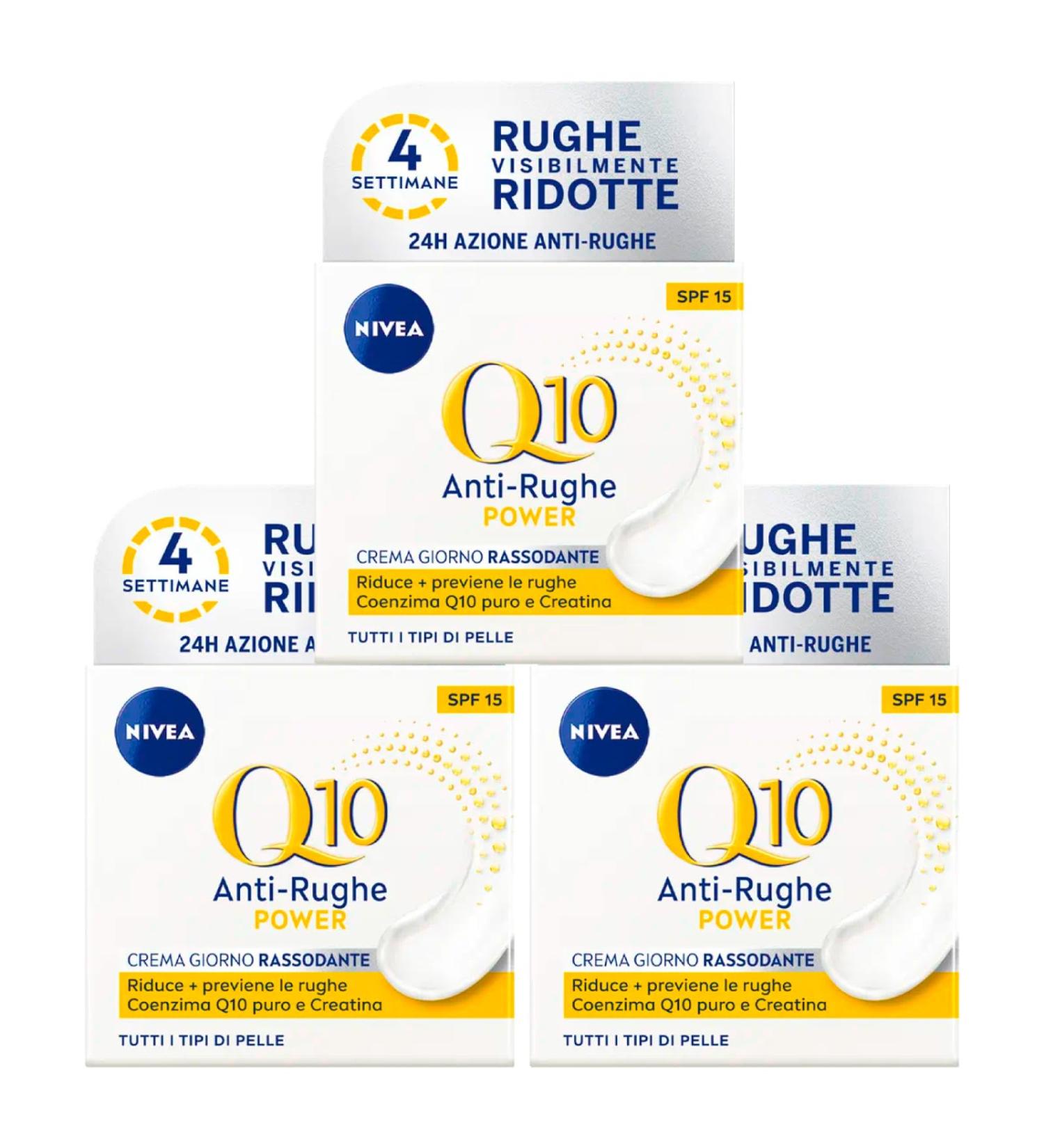  NIVEA Nivea Q10 Power Anti-Wrinkle Firming Day Cream SPF15 Anti-Aging 24 Hours Hydration with Creatine and Coenzyme Q10-3 x 50ml Jars - Buy Online on GoSupps.com