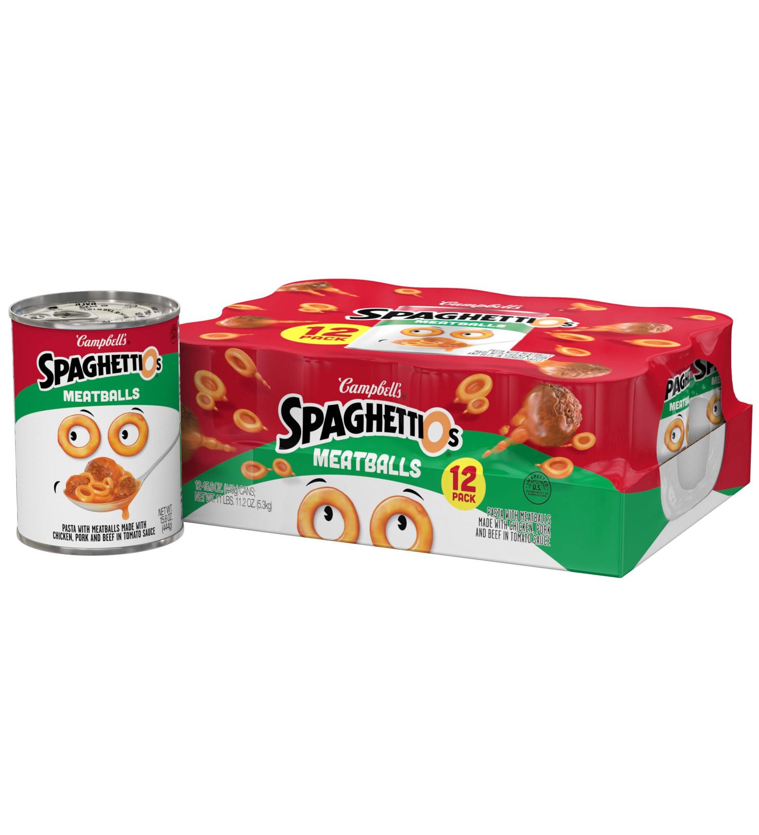 SpaghettiOs Canned Pasta with Meatballs  Healthy Snack for Kids and Adults  15.6 OZ Can (Pack of 12) 15.6 Ounce (Pack of 12) - Buy Online on GoSupps.com