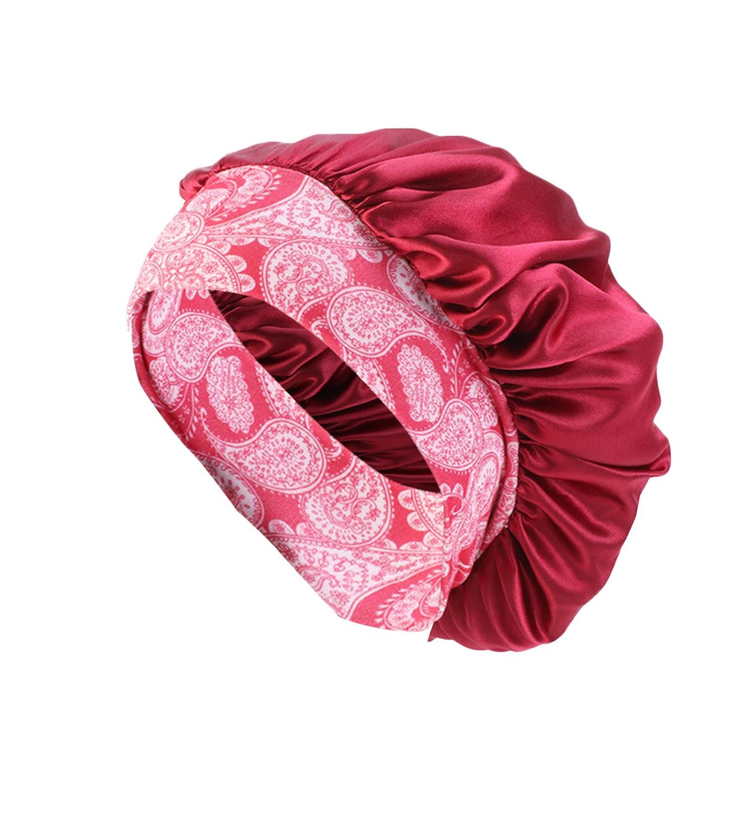 HEIMEABI Soft Bonnet Wide Elastic for Women Sleeping Satin Night Cap Sleep Band Other Hair Accessories Organizer (Wine One Size) Wine One Size