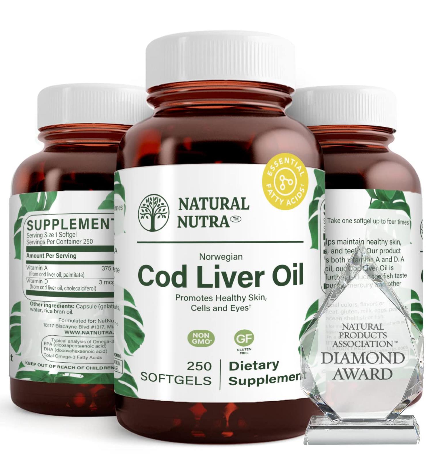 Natural Nutra Norwegian Cod Liver Oil Supplement Helps to Maintain Skin Helps Maintain Body Density Eye Health & Nerve Function Promotes Dental Health Supports Cardiovascular Health 250 Softgels 250 Count (Pack of 1) - Buy Online on GoSupps.com