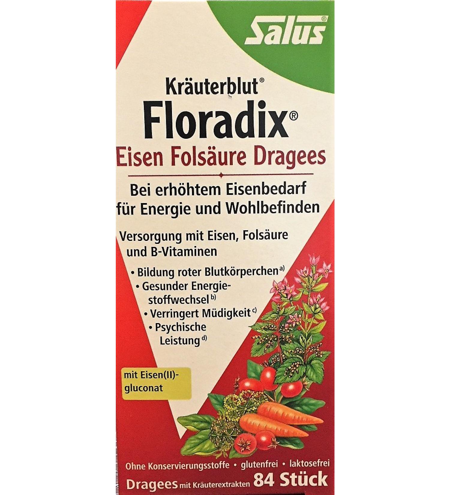 Buy Salus Floradix Iron Folic Acid Dragees - Double Pack (2 x 84 Pieces) | Fast International Shipping - Buy Online on GoSupps.com