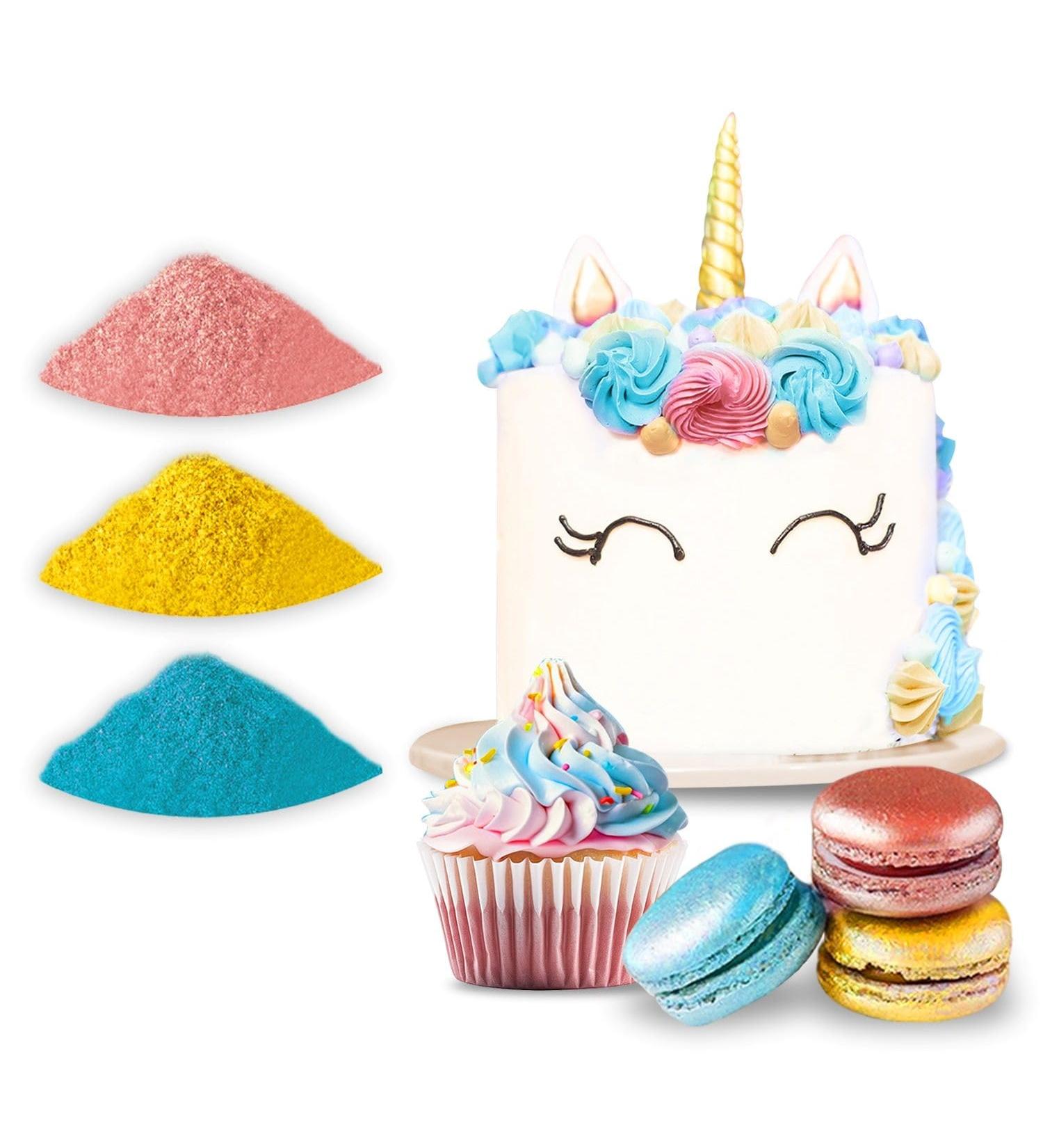 Edible Dust Lustre 3 x 10g - Blue Pink Yellow - Edible Cake Decorations - Edible Unicorn Lustre for Cake Icing Muffins Drinks Decorations - Buy Online on GoSupps.com