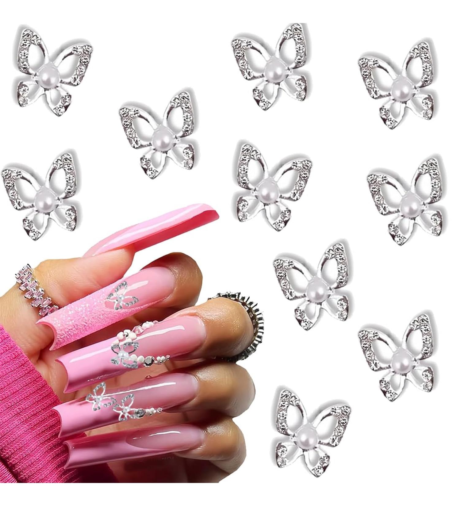 20-Piece Alloy Butterfly Nail Charms | DIY Nail Art Decorations | Silver Craft Accessories - Buy Online on GoSupps.com