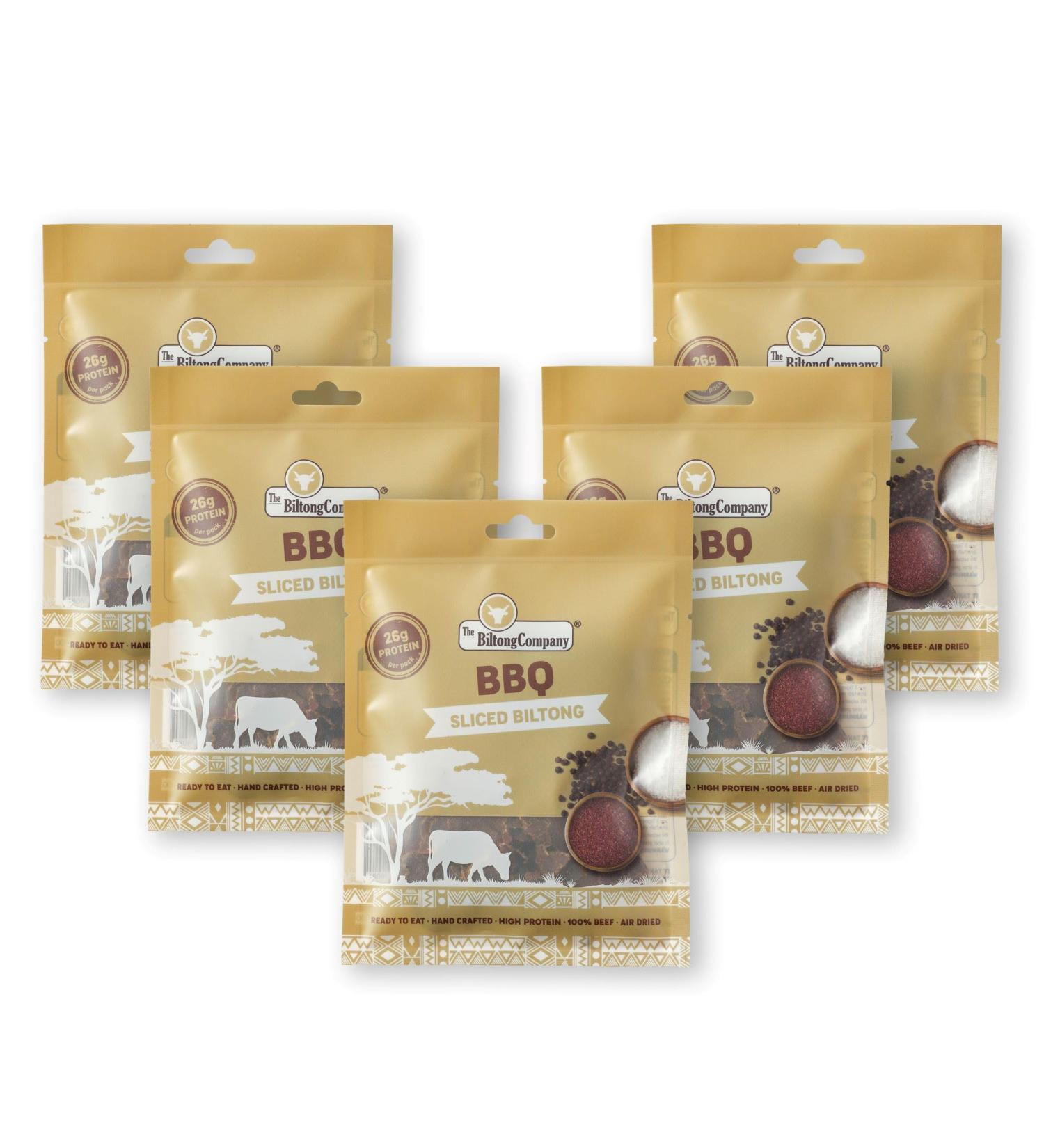BBQ Sliced Biltong 5 x 50g (250g) Natural Spicy Beef Biltong by The Biltong Company High in Protein & Keto Diet-Approved Lean Biltong Spiced Meat Snack Like Jerky BBQ Flavour 50 g (Pack of 5) - Buy Online on GoSupps.com
