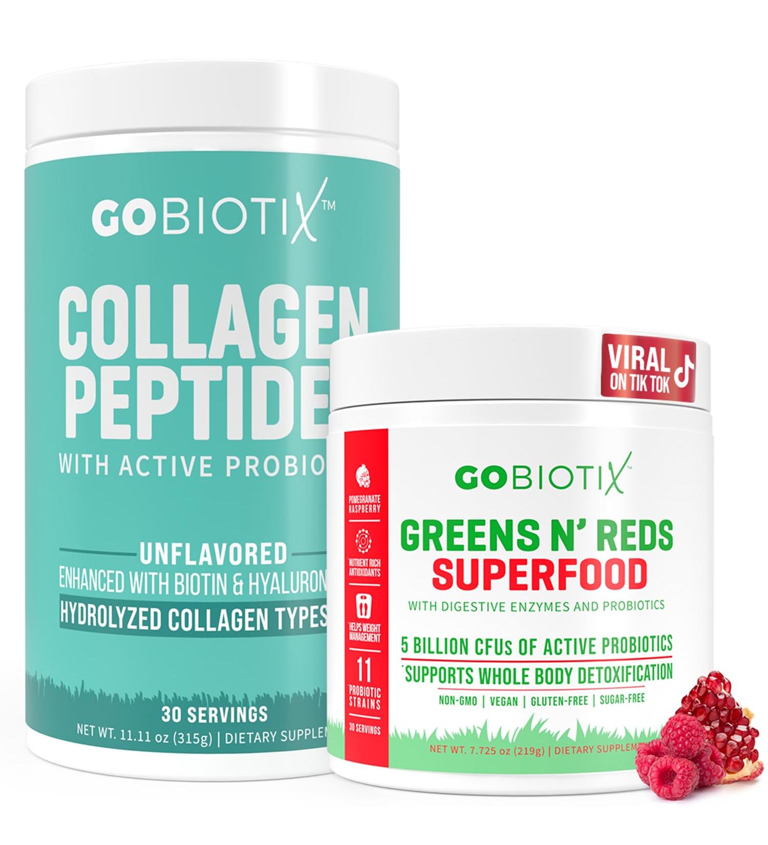 GOBIOTIX Super Greens & Collagen Bundle - Vitality Boost with Organic Spirulina & Hair-Skin-Nails Support - 30 Servings Each - Buy Online on GoSupps.com