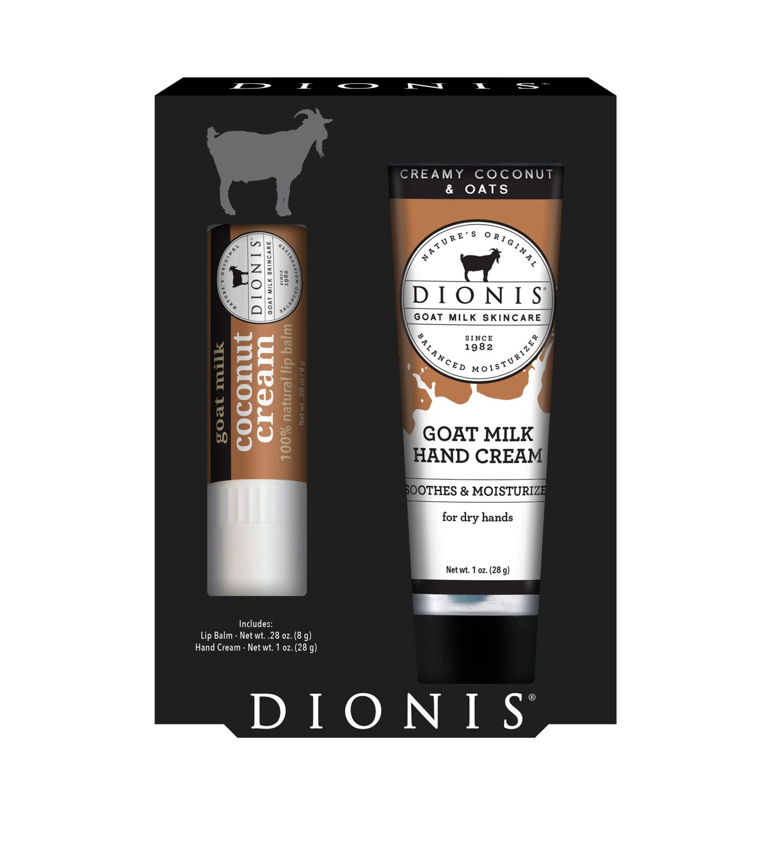 Dionis Goat Milk Skincare Hand Cream & Lip Balm Set - Creamy Coconut & Oats - Made in USA - Cruelty-Free & Paraben-Free - Buy Online on GoSupps.com