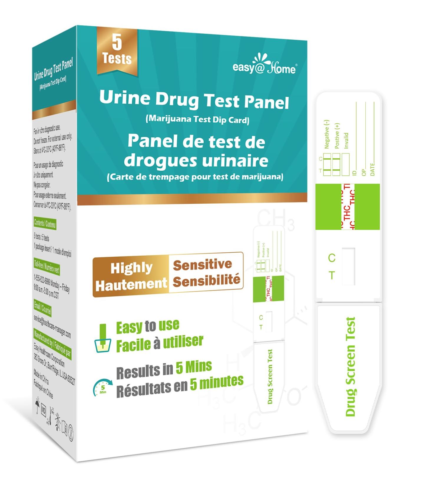 Easy Home Marijuana Test Dip Card: THC Test Kit Quick Urine Drug Test Panel 5 Pack Weed/Cannabis Screen Test Strips Highly Sensitive 50 ng/mL Cutoff -#EDOAP-114 5 Count - Buy Online on GoSupps.com