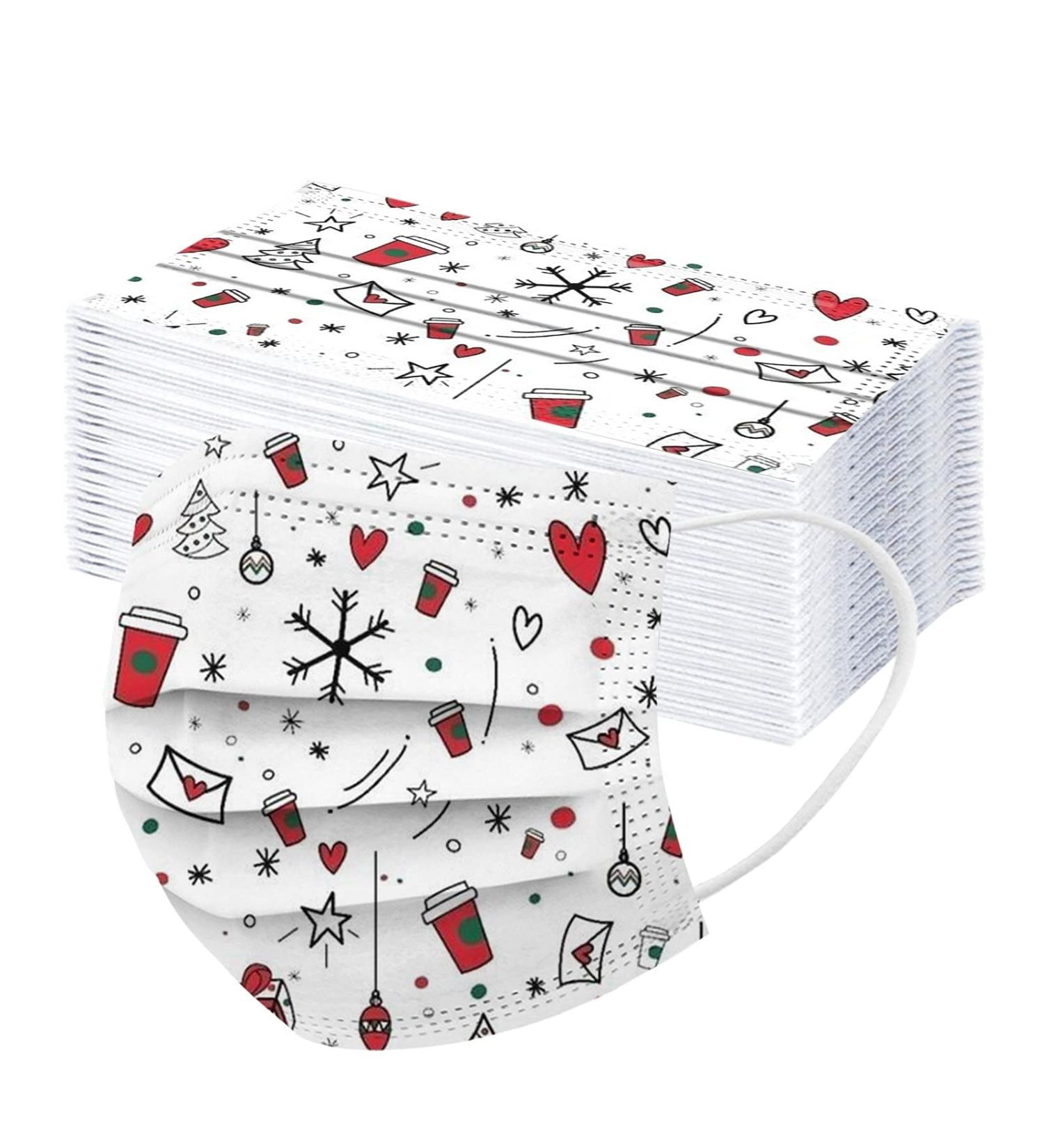 50Pcs Adults Christmas Disposable Face_Masks with Santa Elk Designs 3-Ply Breathable_Masks with Nose Wire for Holiday Party Black_d - Buy Online on GoSupps.com