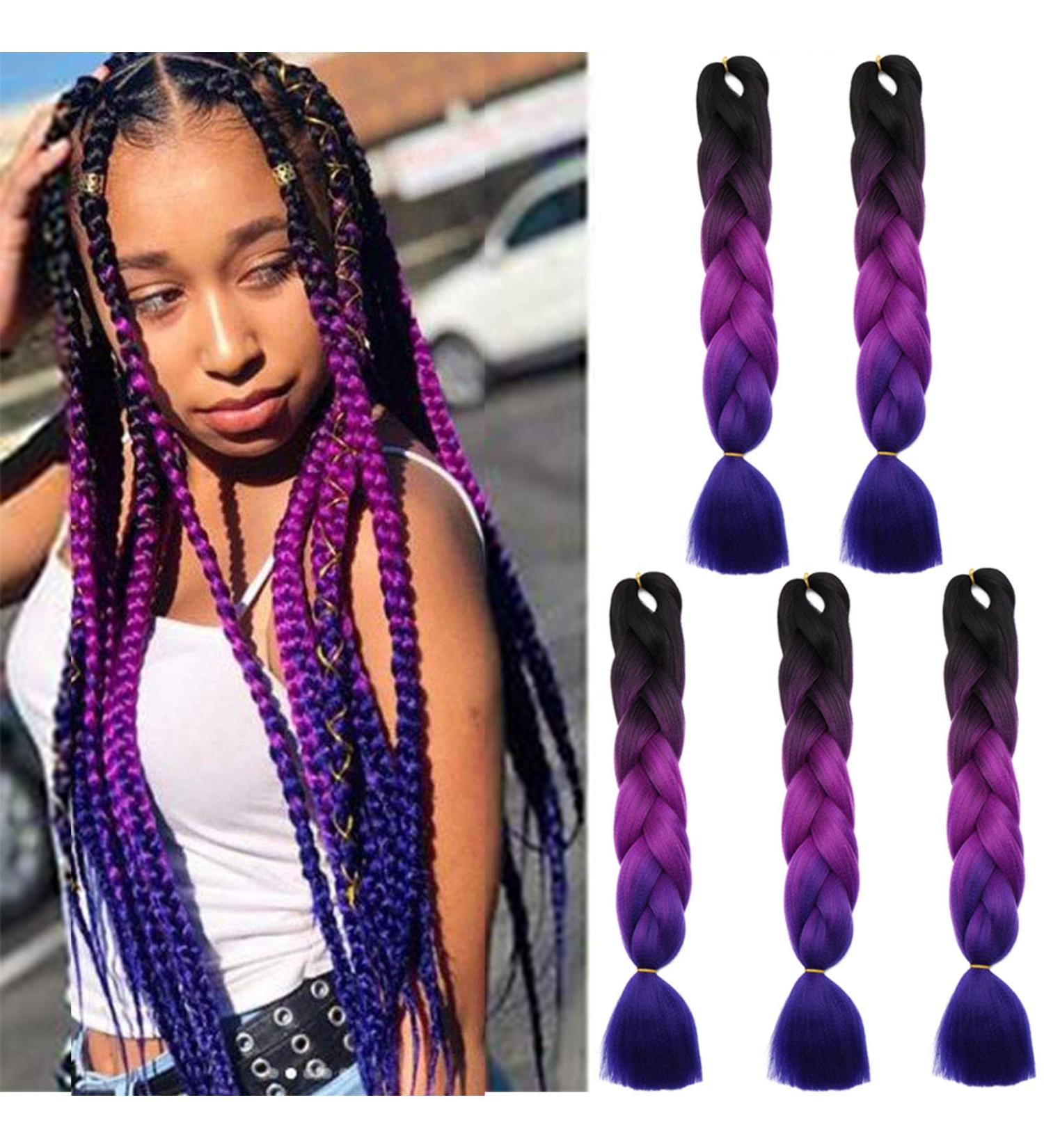 SEGO 5 Packs Crochet Braid Extensions - Kanekalon Hair in 3 Tones (Black Dark Pink Dark Blue) - 24 Length - Buy Online on GoSupps.com