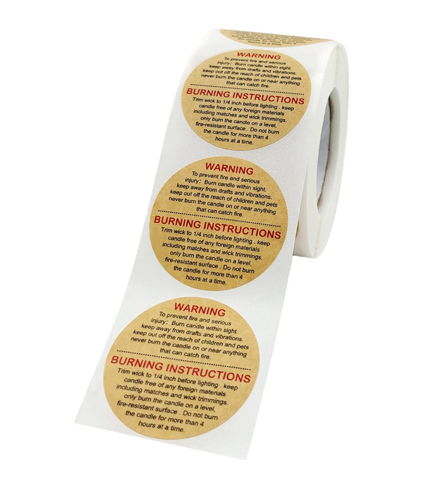 PMCDS2G Candle Warning Labels - 500 Roll Waterproof Safety Stickers for Jars, Tins, Votives - Kraft Paper Decals - Buy Online on GoSupps.com